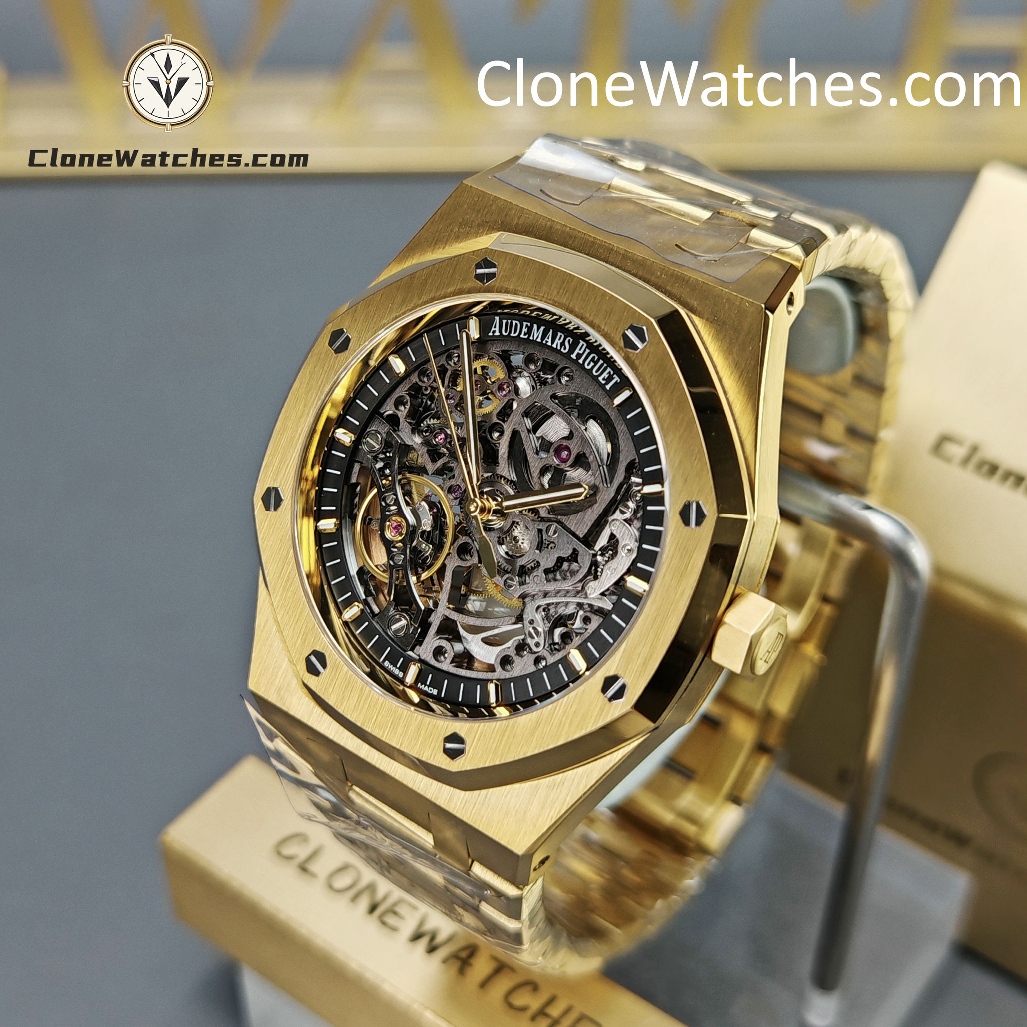 Audemars Piguet Super Clone Watches 1:1 Royal Oak 18K Gold 15407 Skeleton Dial