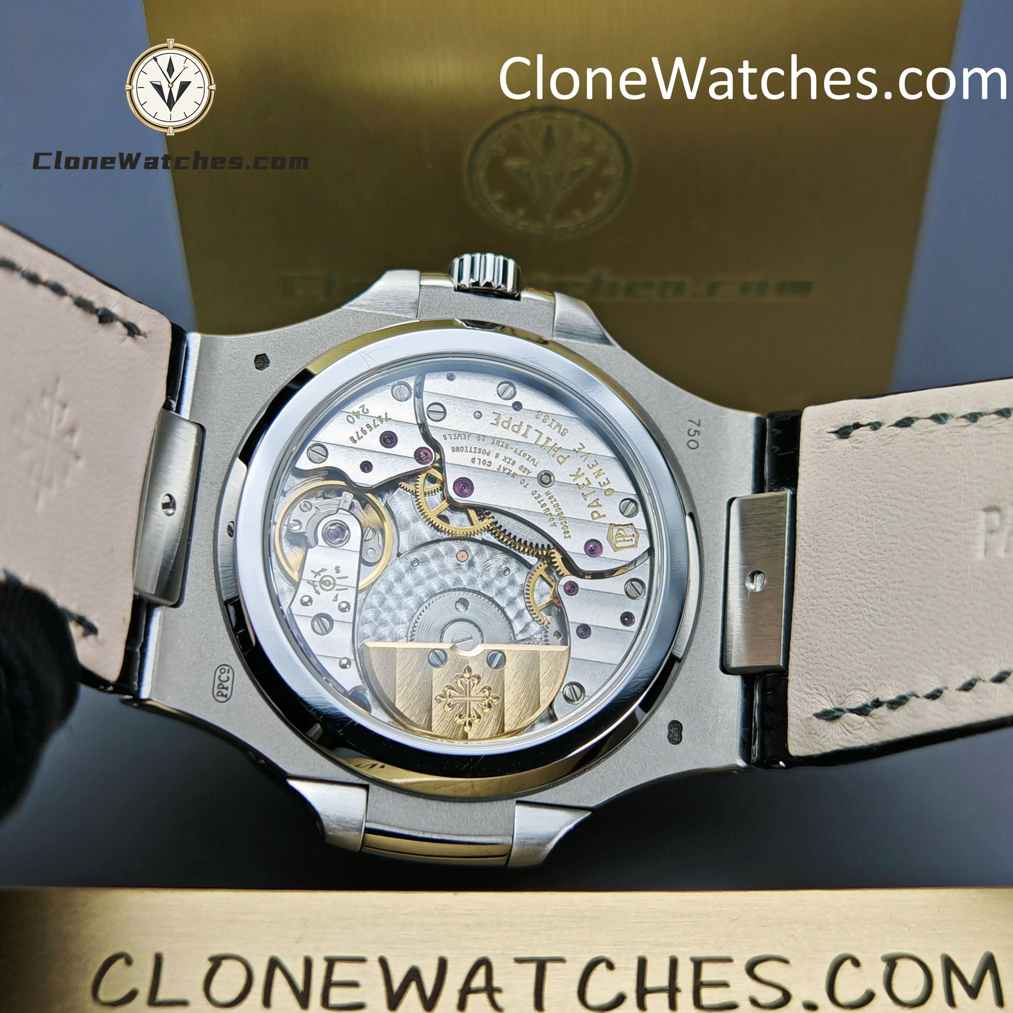 Patek Philippe Super Clone Watches 1:1 Nautilus 5712 Gray Dial Black Leather Strap