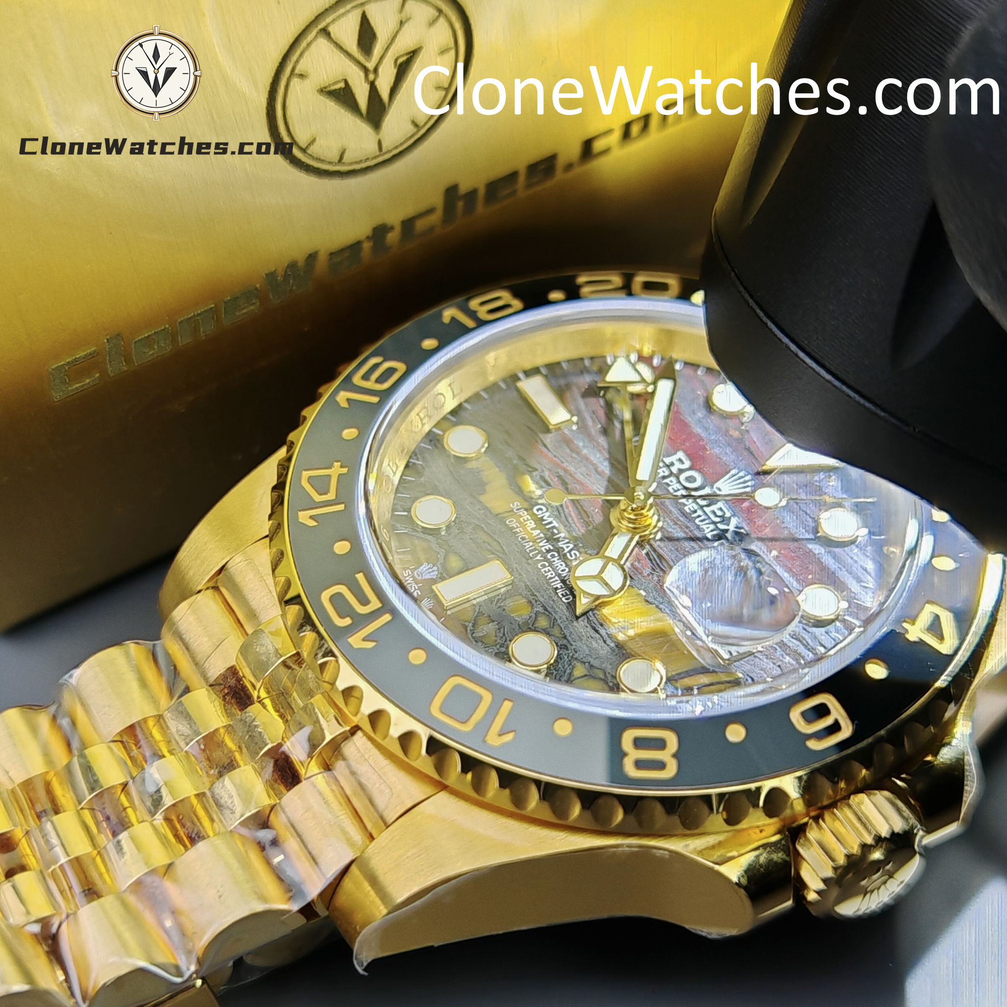 Rolex Super Clone Watches 1:1 GMT Master II 18k Gold 126718GRNR-0002 Jubilee 3285 Movement