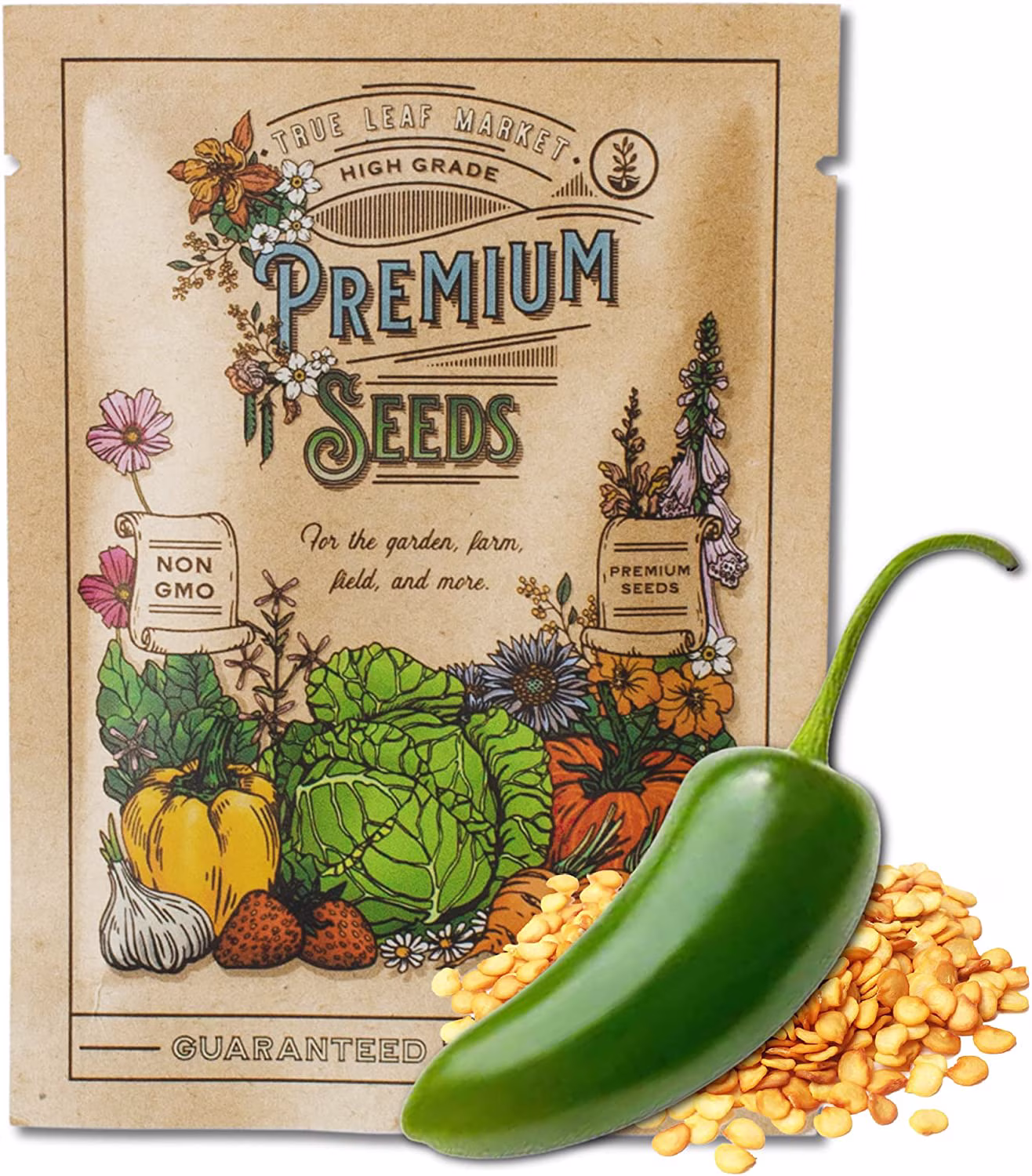 Jalapeno Seeds for Planting - 1 g 125+ Seeds - Non-GMO, Heirloom Jalapeno Pepper Plant Seeds - Home Garden Vegetable Hot Pepper Seeds - Sealed in a Beautiful Mylar Package for Extended Shelf Life