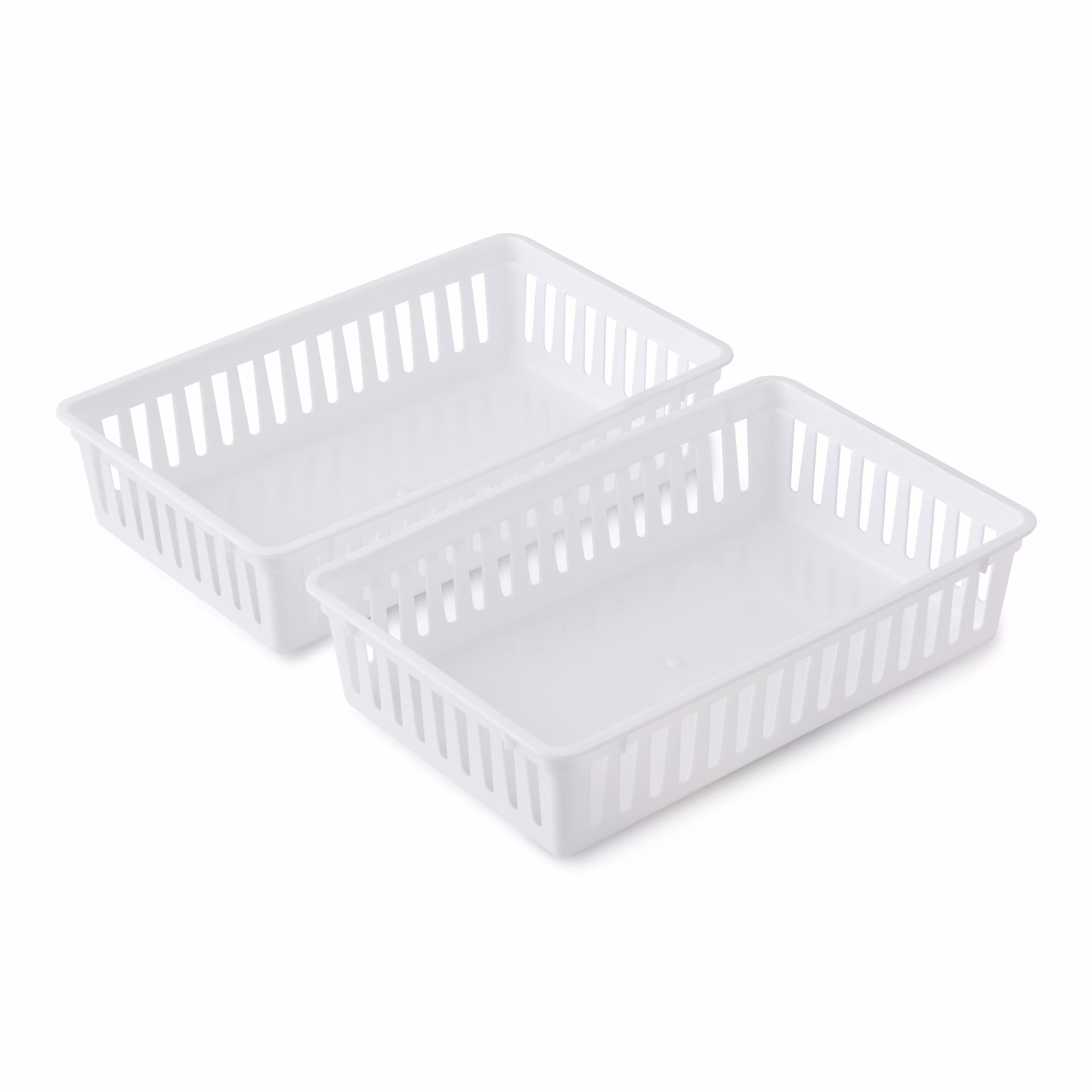 (2 pack) Mainstays 2-Pack Plastic Drawer Organizer Storage Bin Set, Mini Drawer Storage Containers for Kitchen Drawer, Desk Drawer and Bathroom Drawer Organization, Arctic White, 10.3