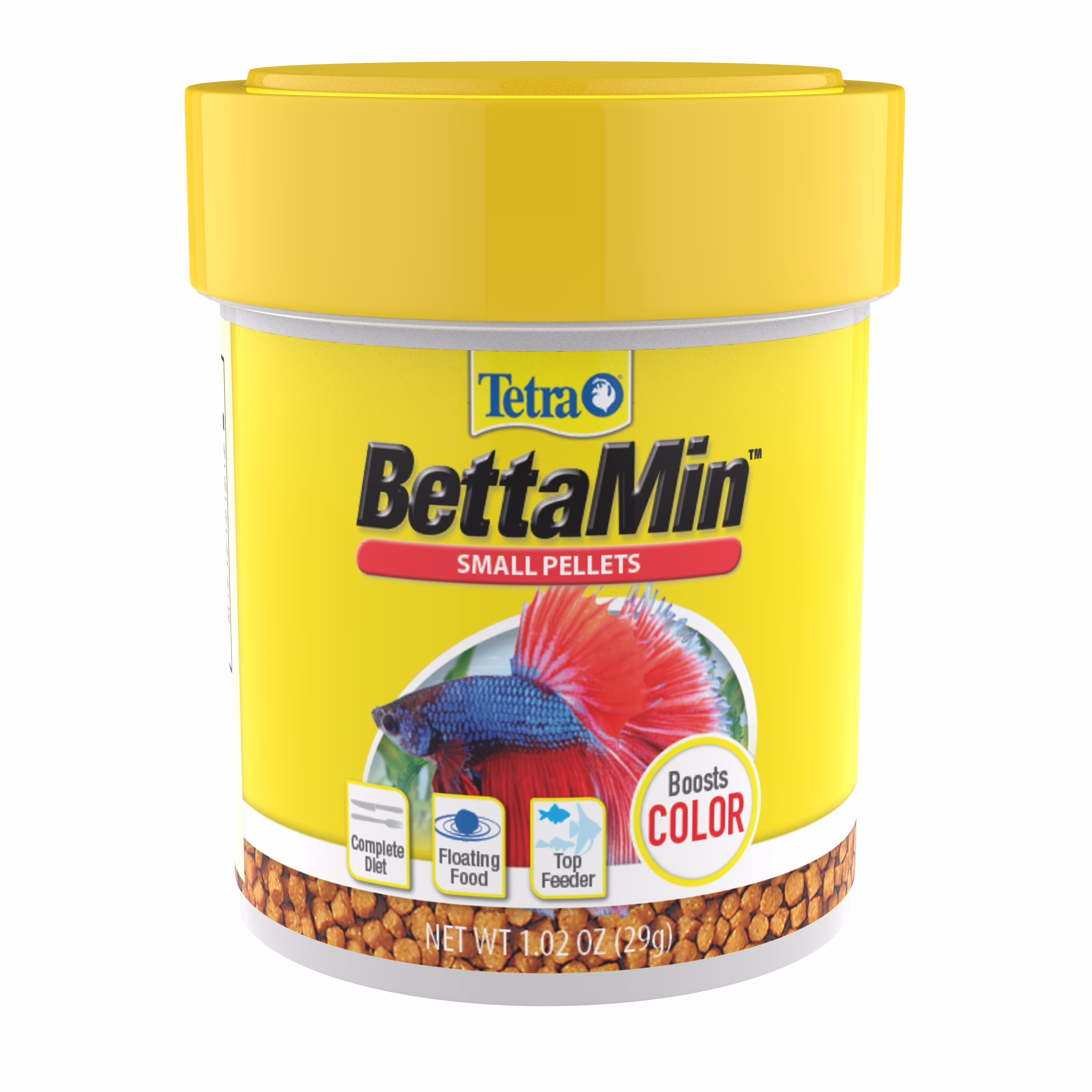 Tetra BettaMin Small Pellets Fish Food, Complete Nutrition Plus Color Boost for Bettas, 1.02 oz.