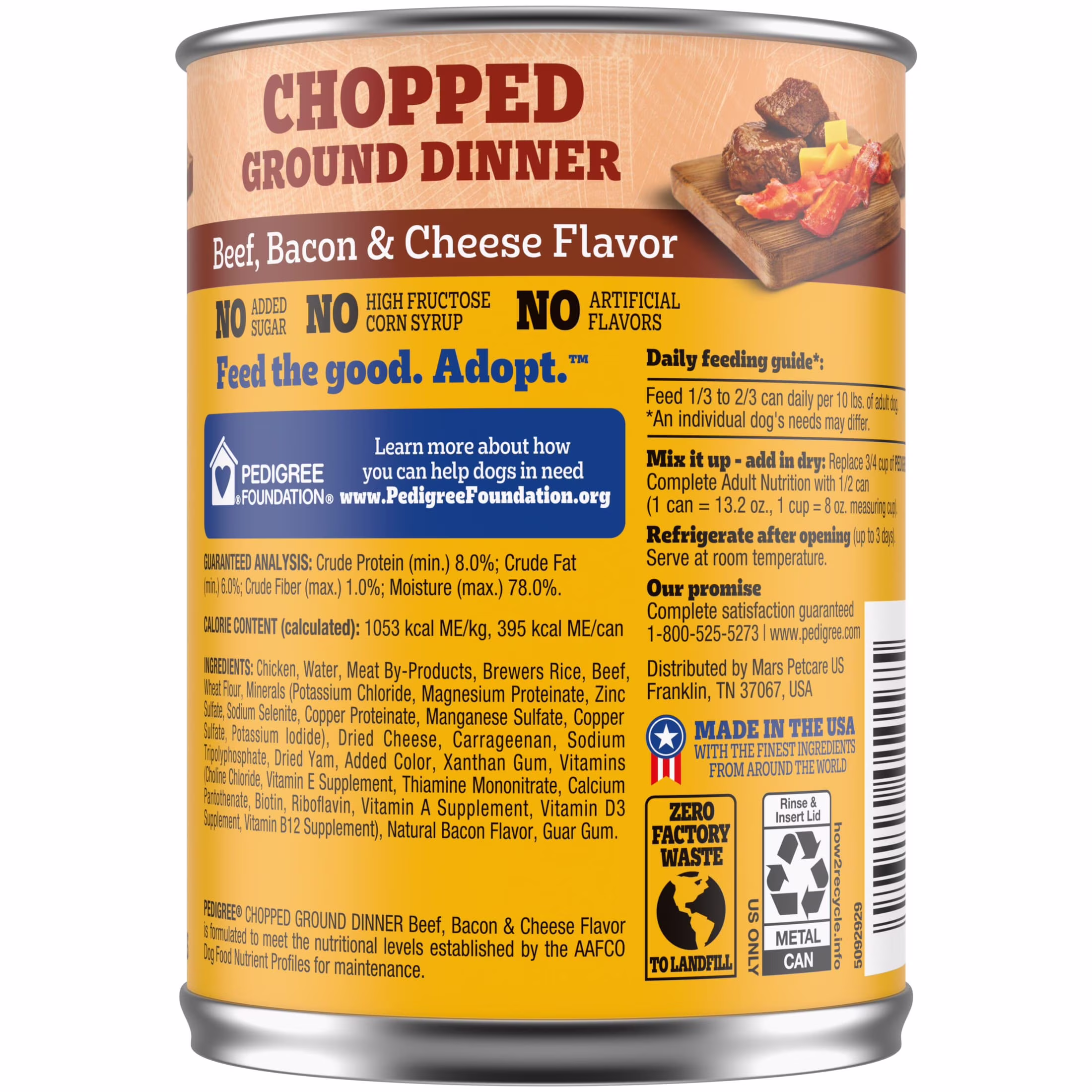 Pedigree Chopped Ground Dinner Beef Bacon & Cheese Flavor Adult Wet Dog Food, 13.2 Oz Cans