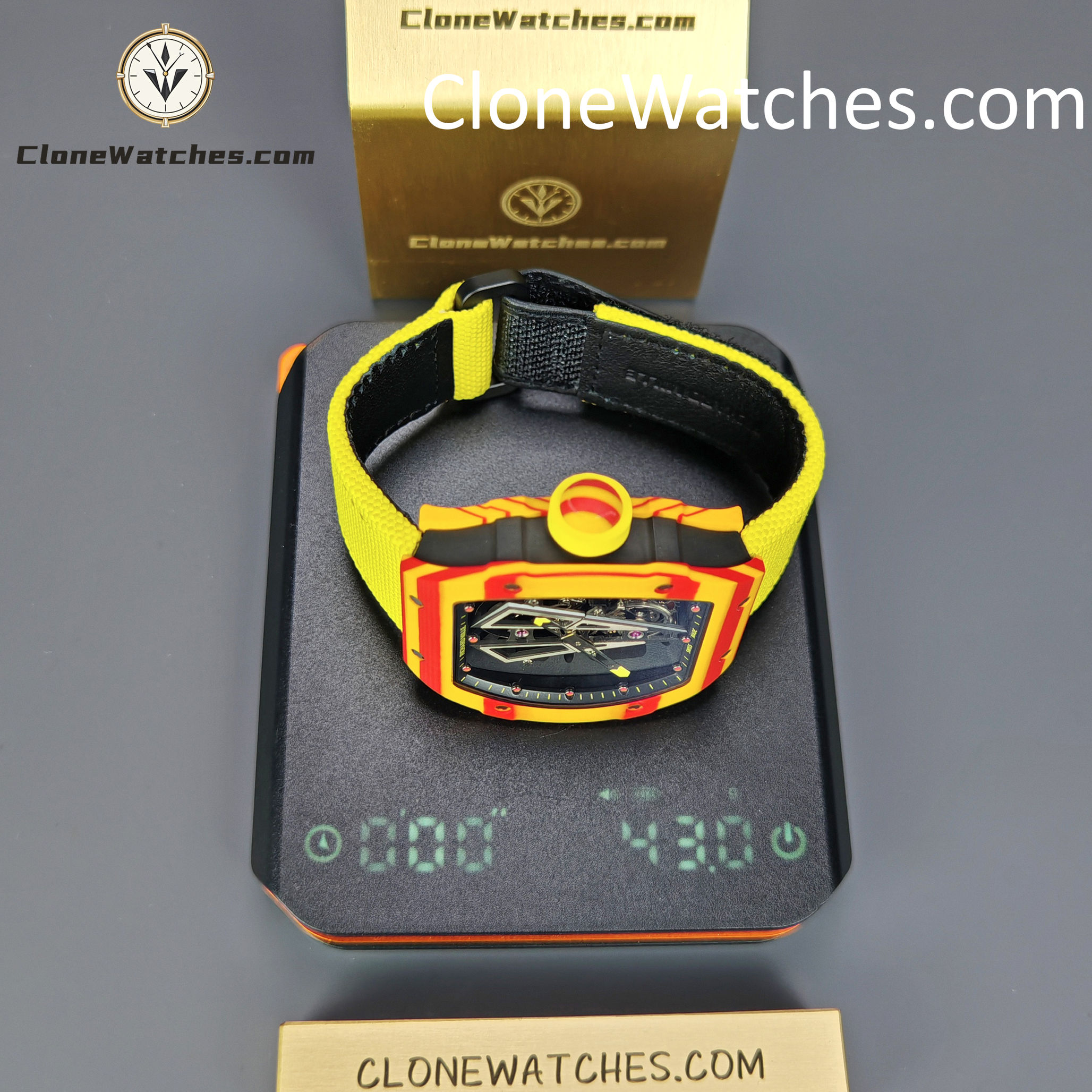 Richard Mille Super Clone Watches 1:1 RM 027 – 03 Tourbillon Rafael Nadal Yellow Strap