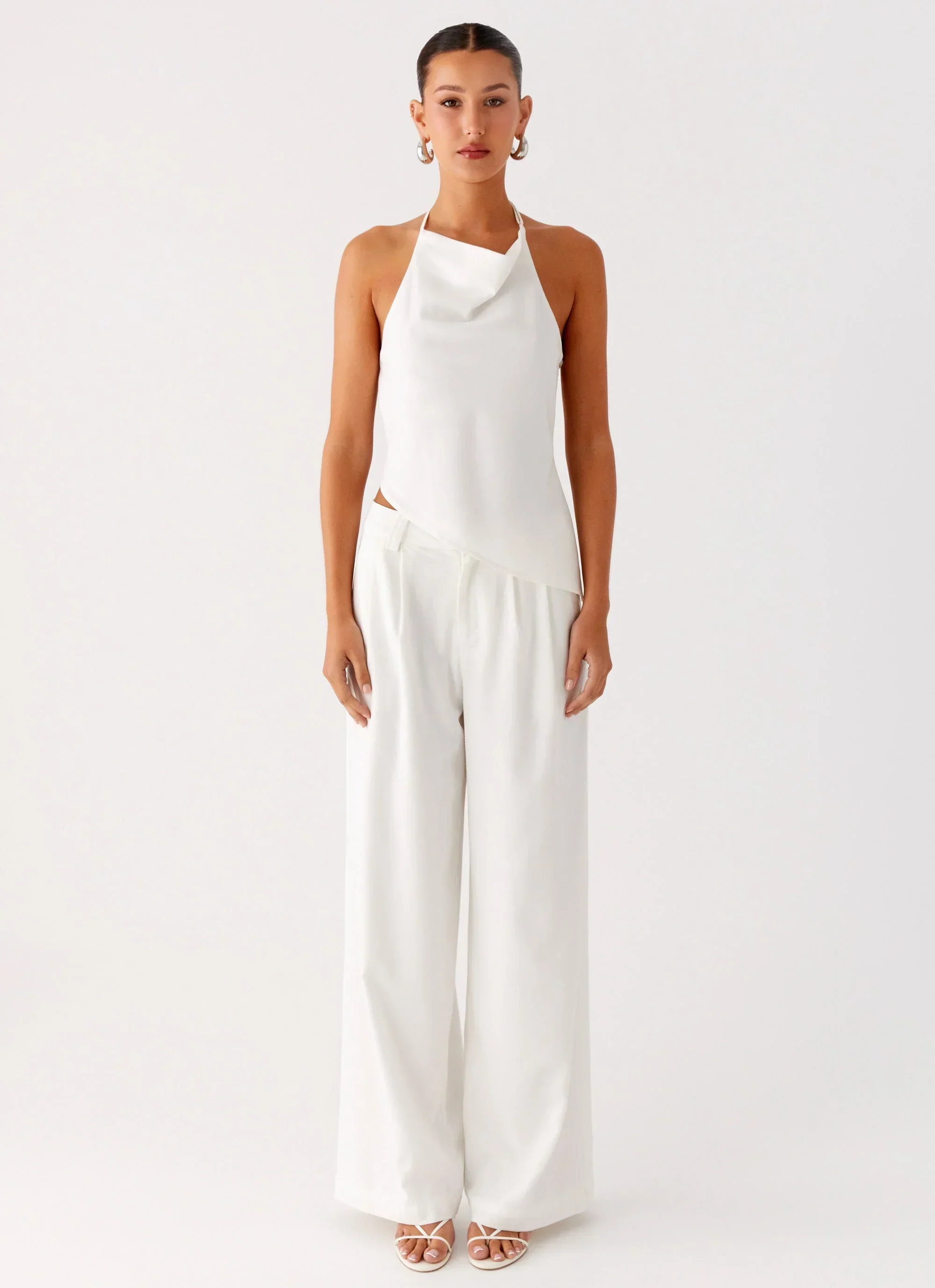 Delong Low Rise Linen Pants - White