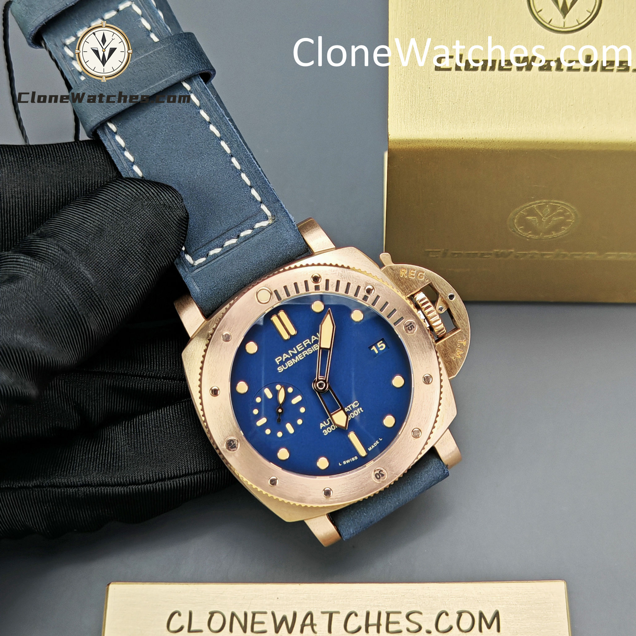 Panerai Super Clone Watches 1:1 Submersible Bronzo PAM01074 Blue Dial