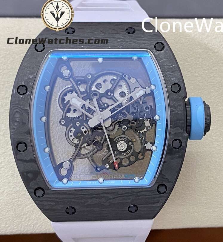 Richard Mille Super Clone Watches 1:1 RM 055 Carbon Tourbillon White Strap