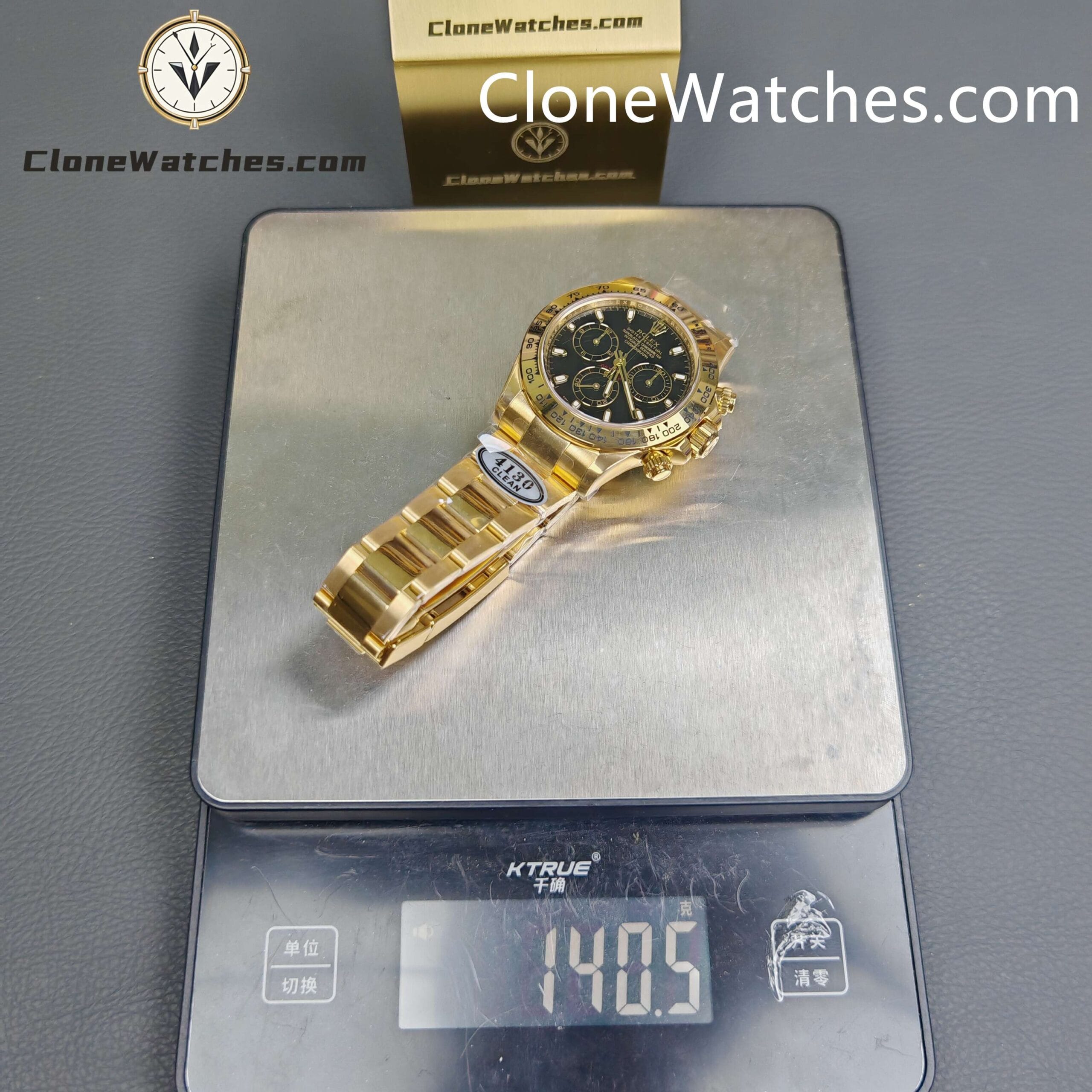 Rolex Super Clone Watches 1:1 Daytona 18K Gold Black Dial M116508-0004 4130 Movement