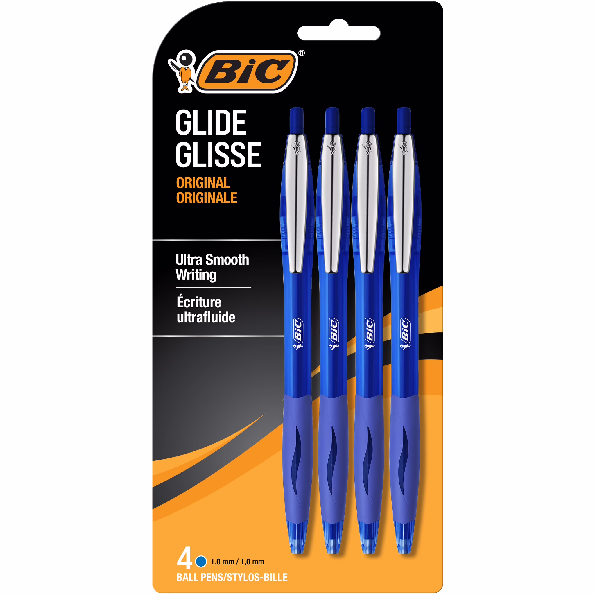 BIC Glide Ballpoint Pen, Medium Point, 1.0 mm, Black Ink, 4 Count