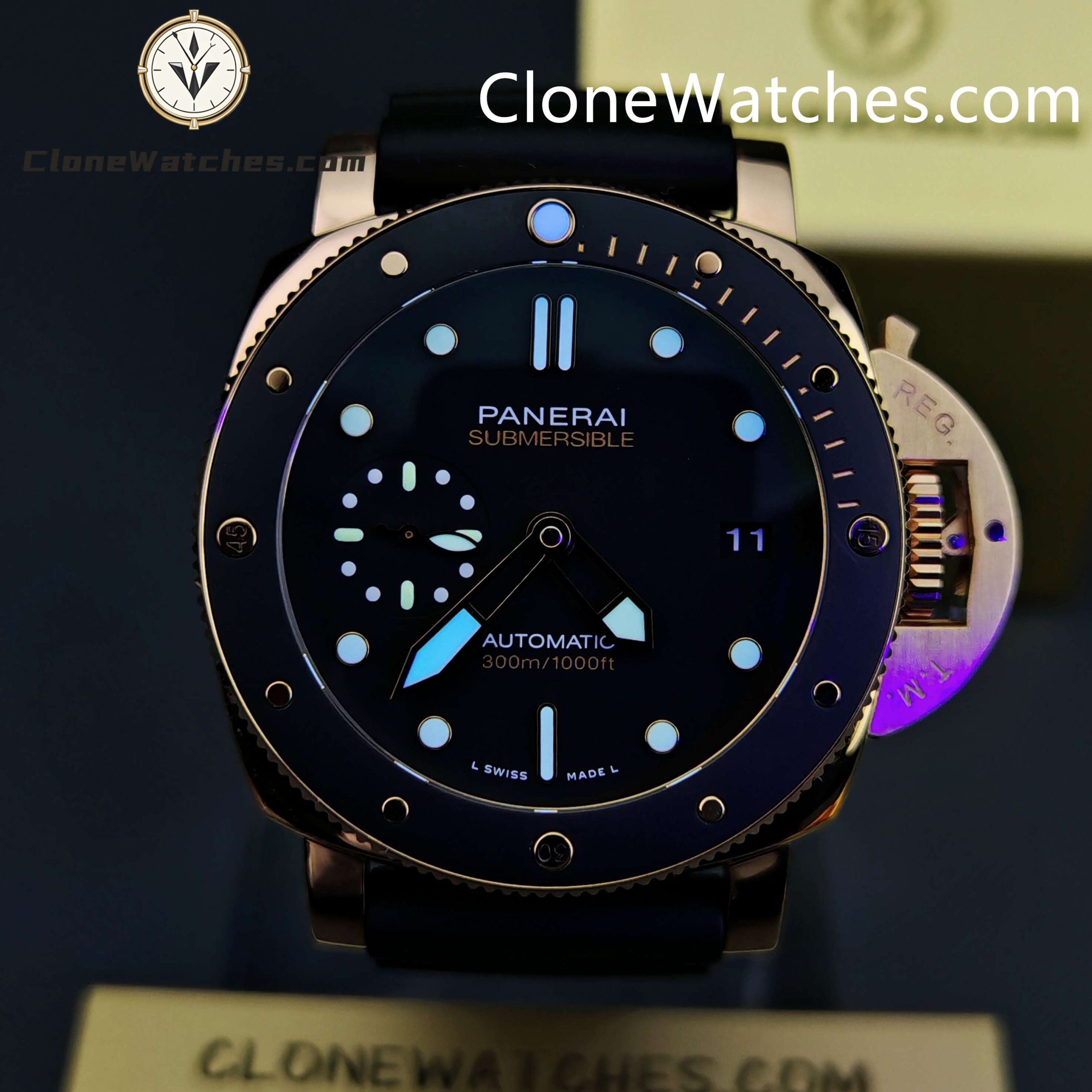 Panerai Super Clone Watches 1:1 Submersible GoldtechTM PAM02164 Black Dial