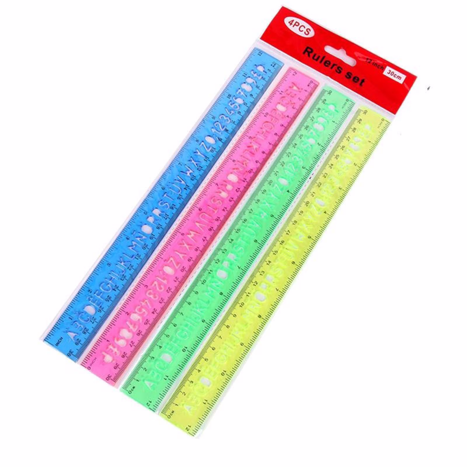 JUMNUYCUH 4Pcs Colored Plastic Ruler, 12 Inch Clear Ruler with Centimeters and Inches, Shatterproof Measuring Ruler for Home Office Supplies, Metric Ruler, Classroom Must Haves, 30cm, Random Color