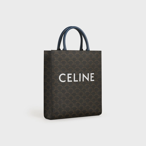 CELINE SMALL VERTICAL CABAS IN TRIOMPHE CANVAS WITH CELINE PRINT WHITE