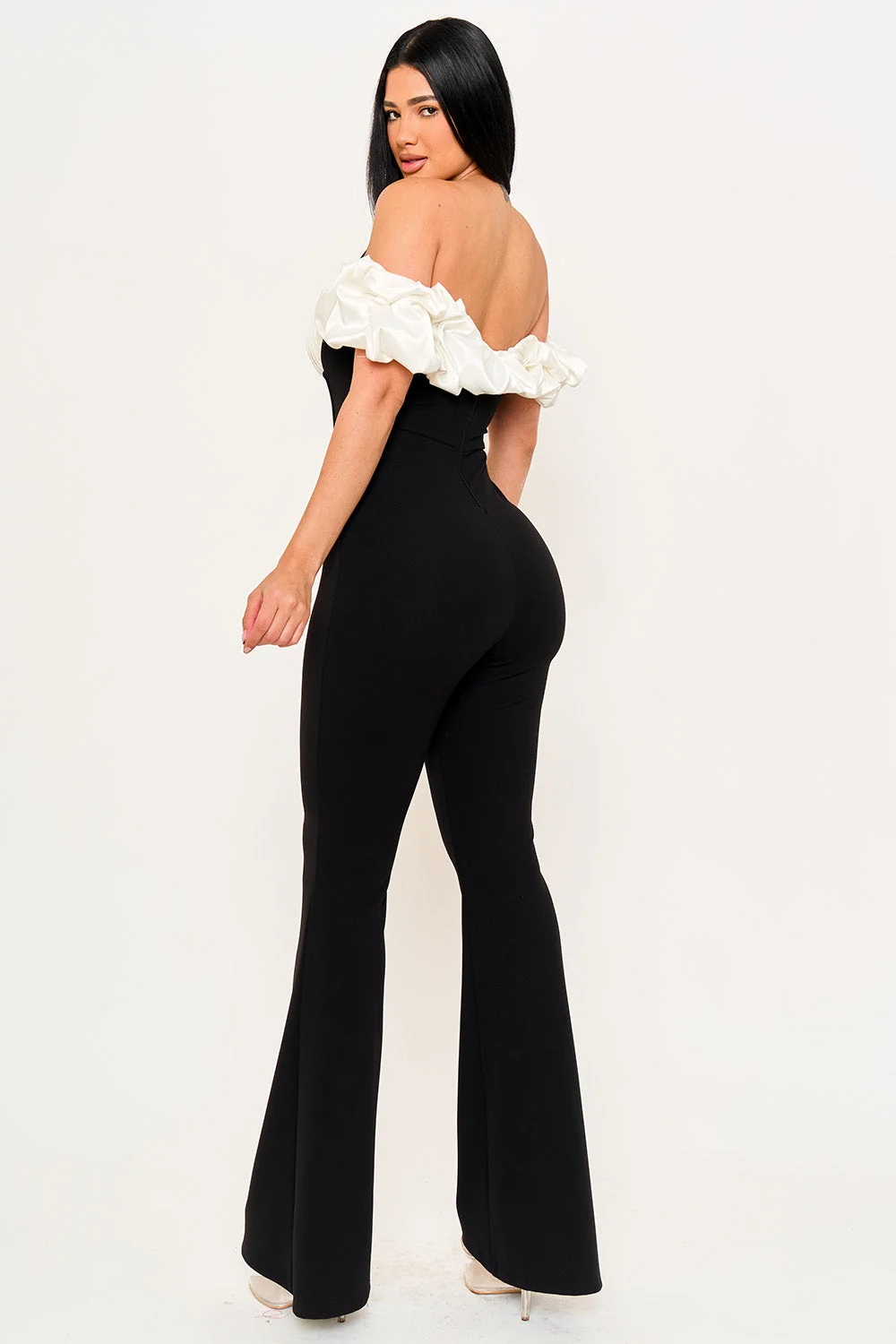 Symphony Jumpsuits - Satin And Techno Crepe Fabric Contrast Jumpsuit