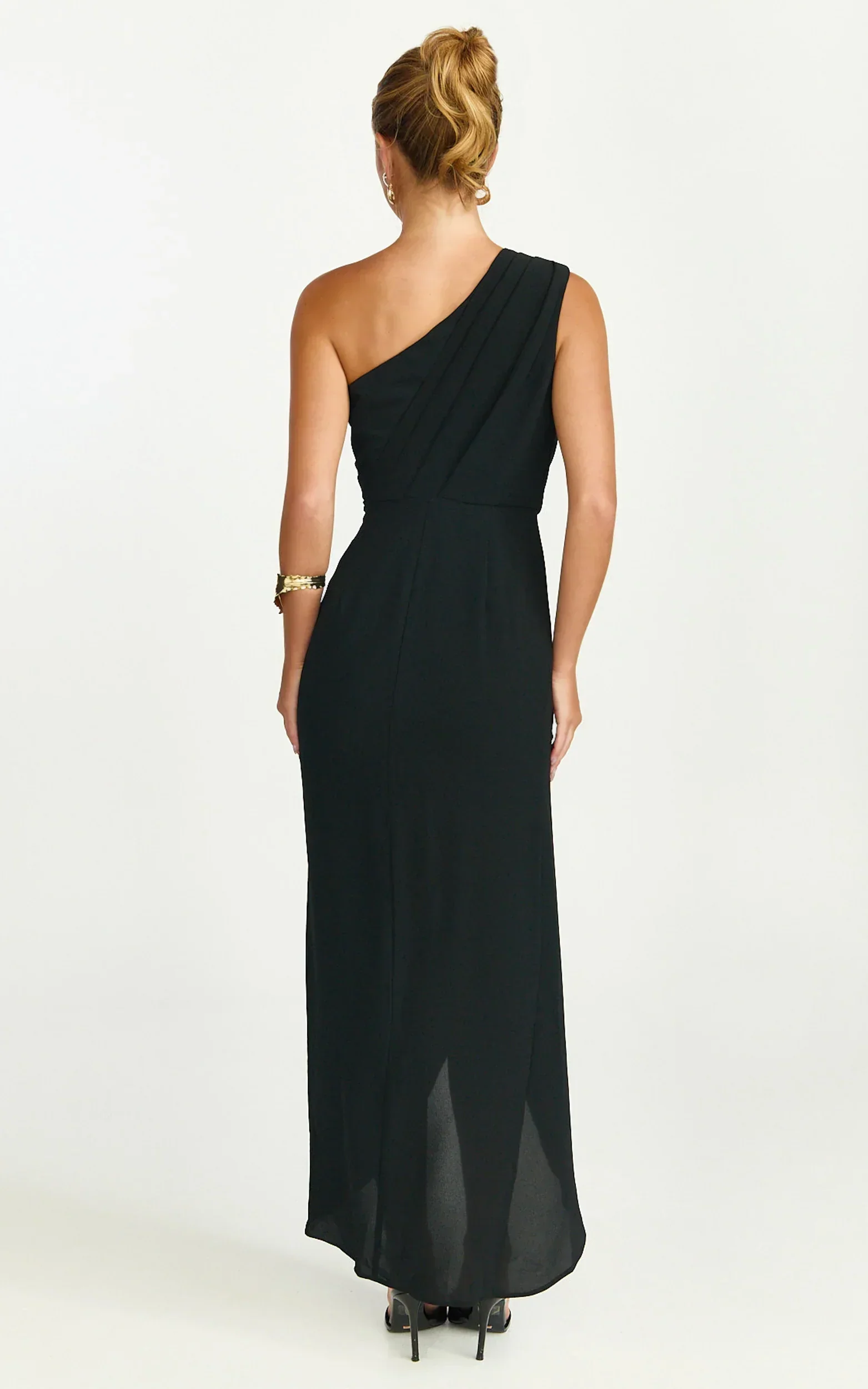 Namaari Midi Dress - Faux Wrap One Shoulder Dress in Black