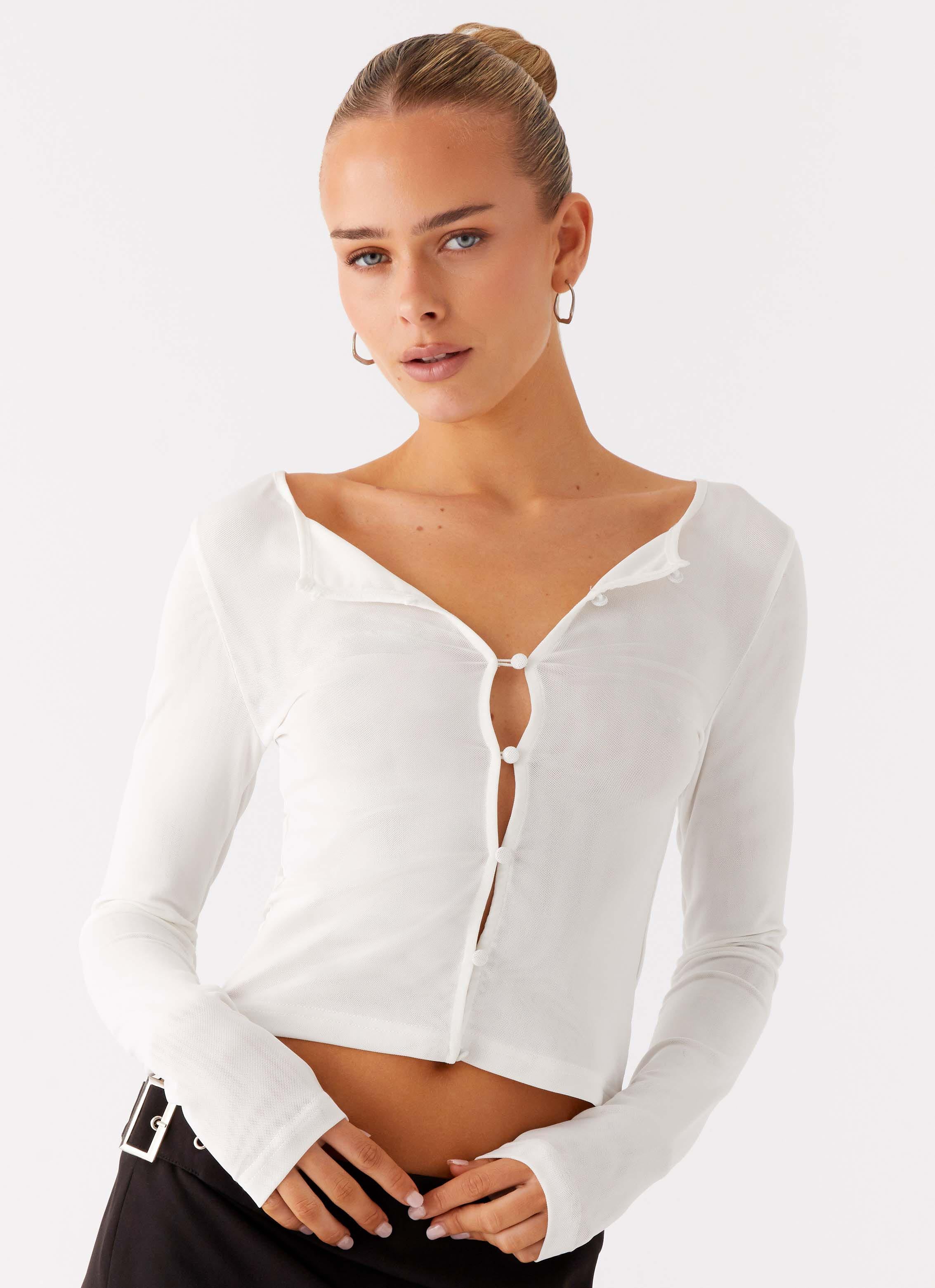 Fifth Ave Mesh Long Sleeve Top - Off White