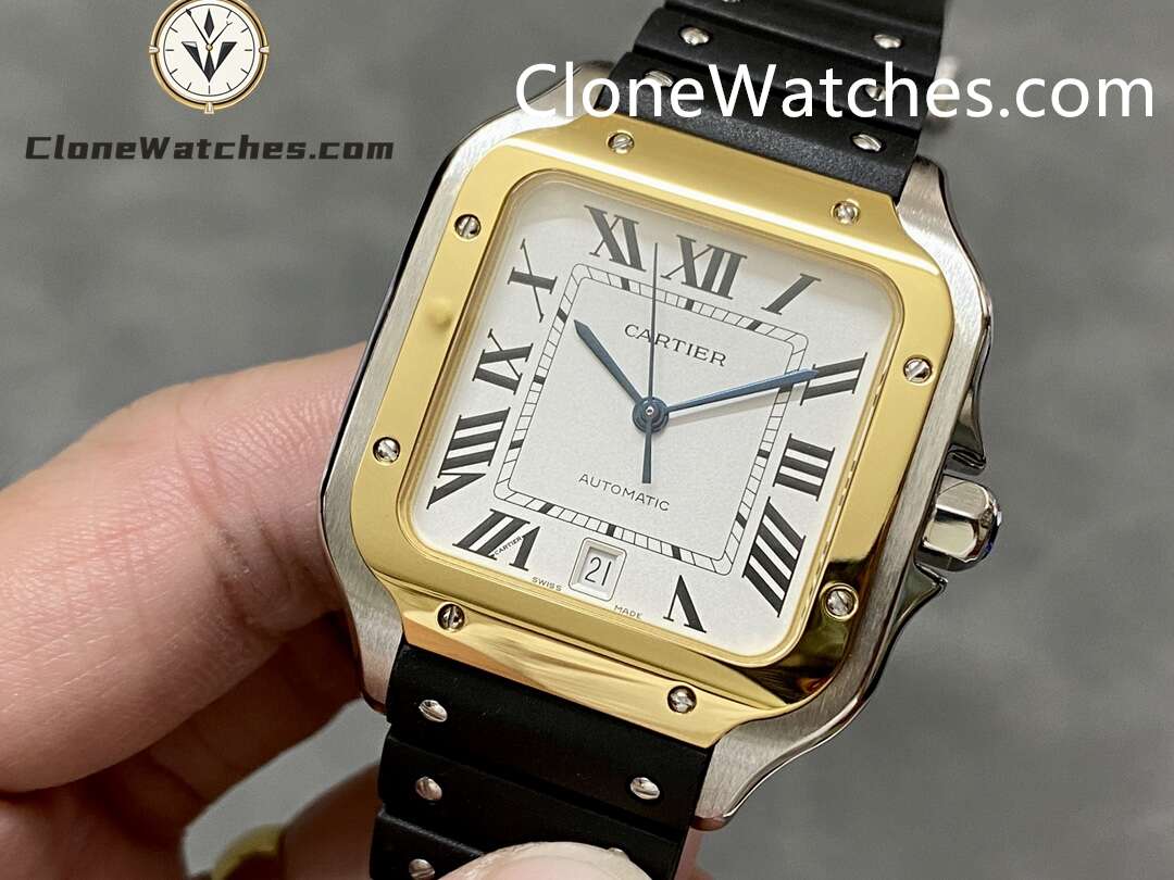Cartier Super Clone Watches 1:1 Santos Series White Dial 18K gold plated 39.8MM W2SA0009 Rubber Strap