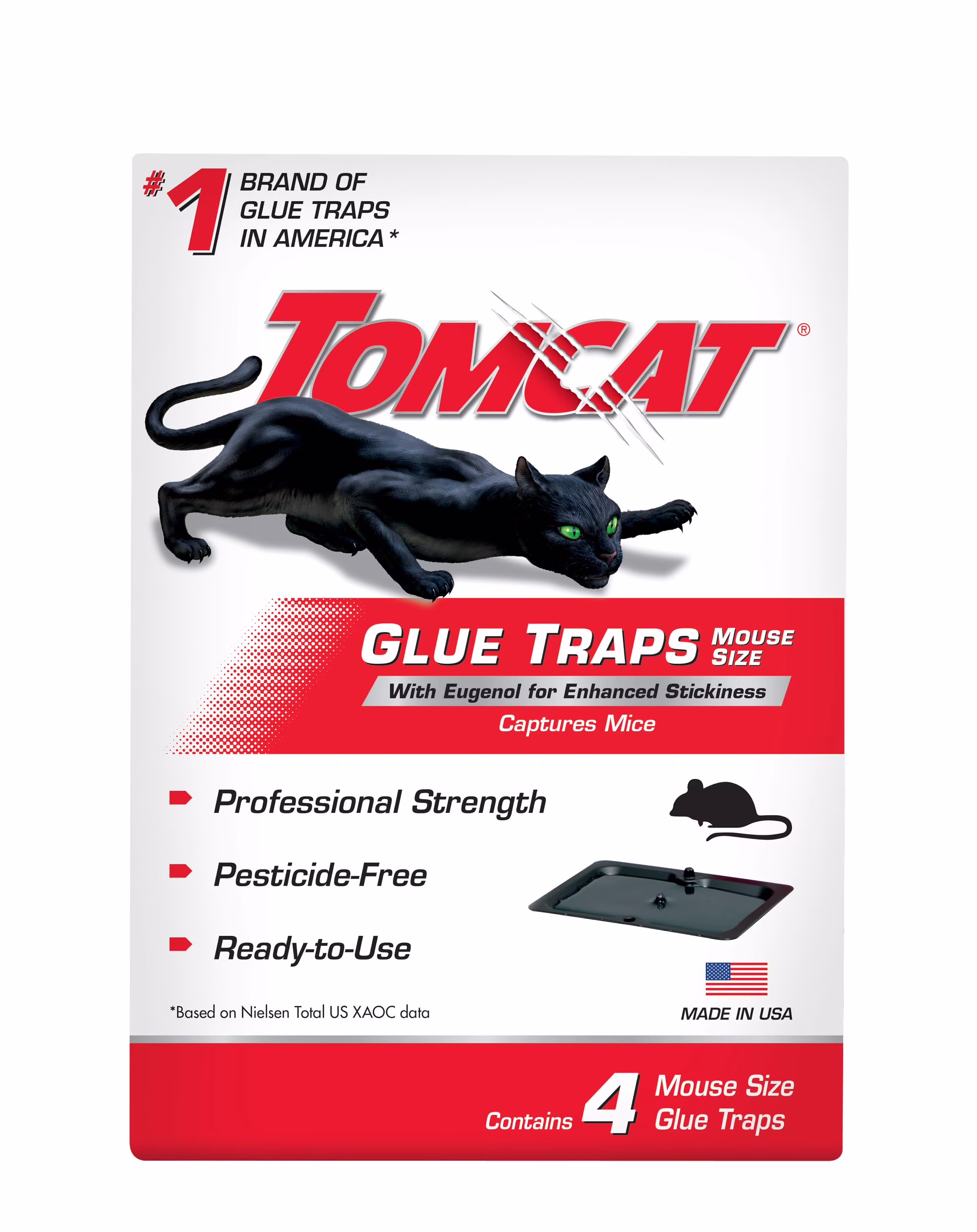 Tomcat Glue Traps Mouse Size with Eugenol for Enhanced Stickiness, 4 Pack
