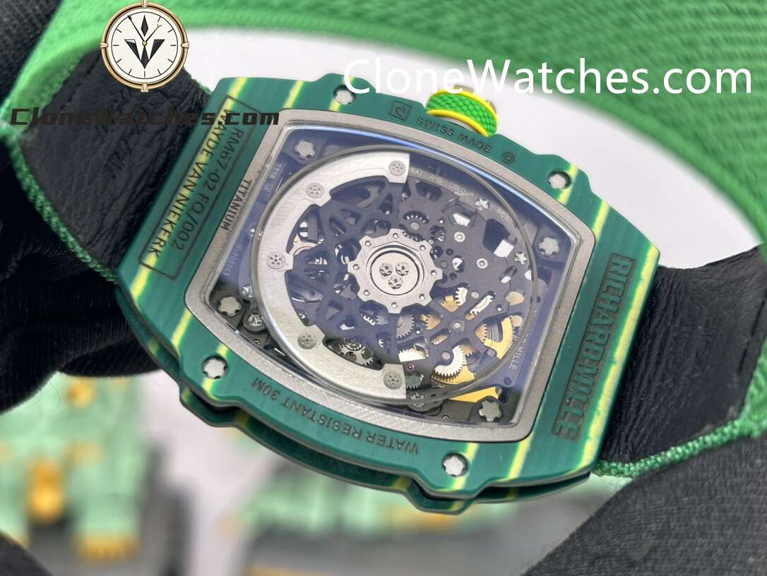 Richard Mille Super Clone Watches 1:1 RM 67 – 02 Green Carbon Tourbillon Green Strap