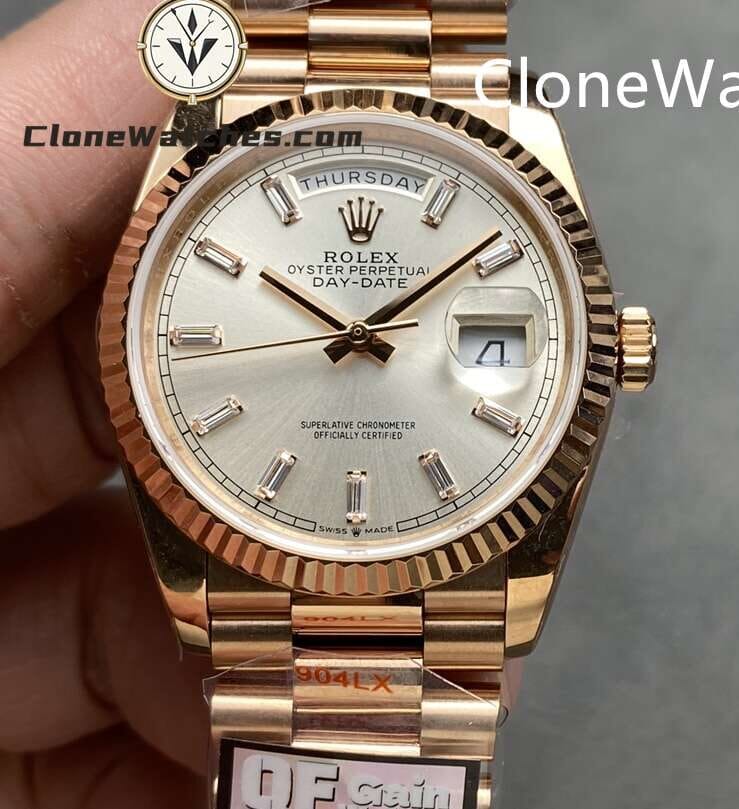 Rolex Super Clone Watches 1:1 Day Date Rose Gold Silver Dial 36mm m128235-0087 3255 Movement