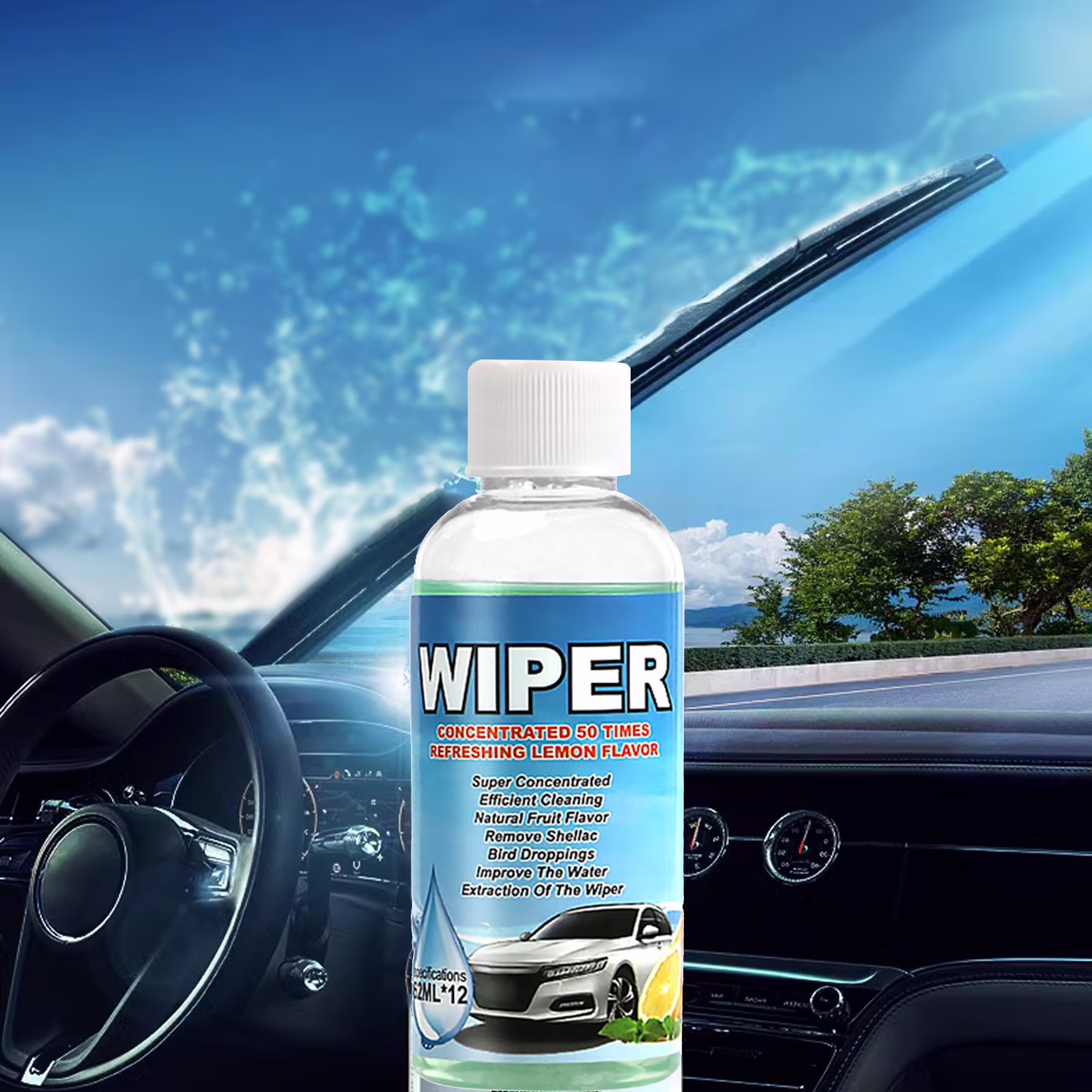 JZCHUNTOY Car Glass Cleaning Water 1 Pack 2.1 Oz, Powerful Decontamination Streak Free Cleaning Fluid, Windshield Washer Liquid for Removing Dirt Stains Rain Marks On Car Glass