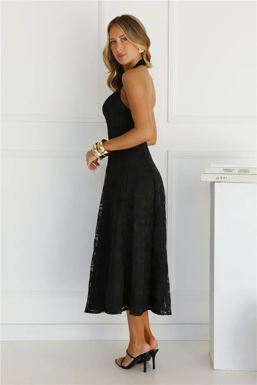 Disco Daze Halter Midi Dress Black