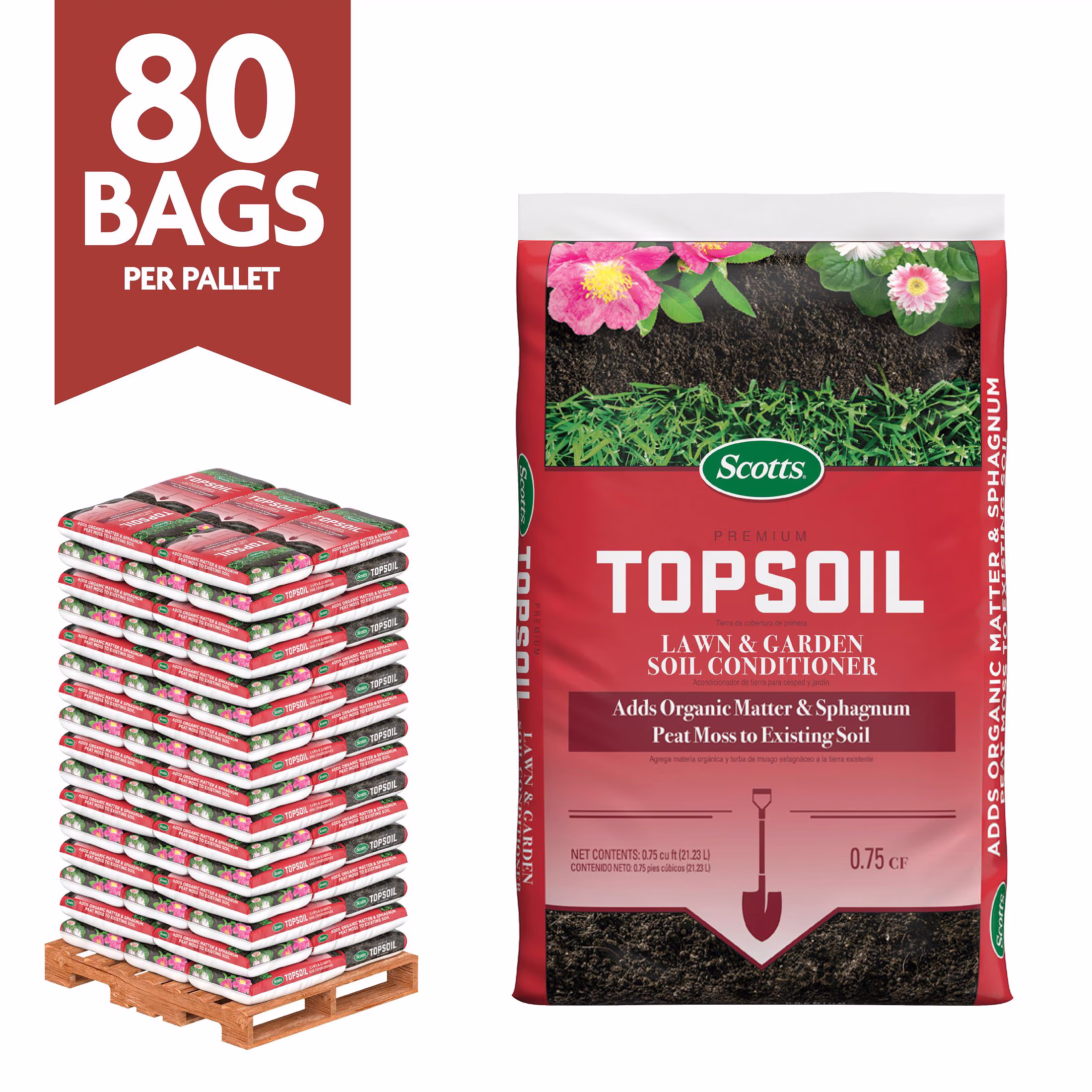 Scotts Premium Topsoil, Lawn and Garden Soil Conditioner, With Peat Moss, 0.75 cu. ft.