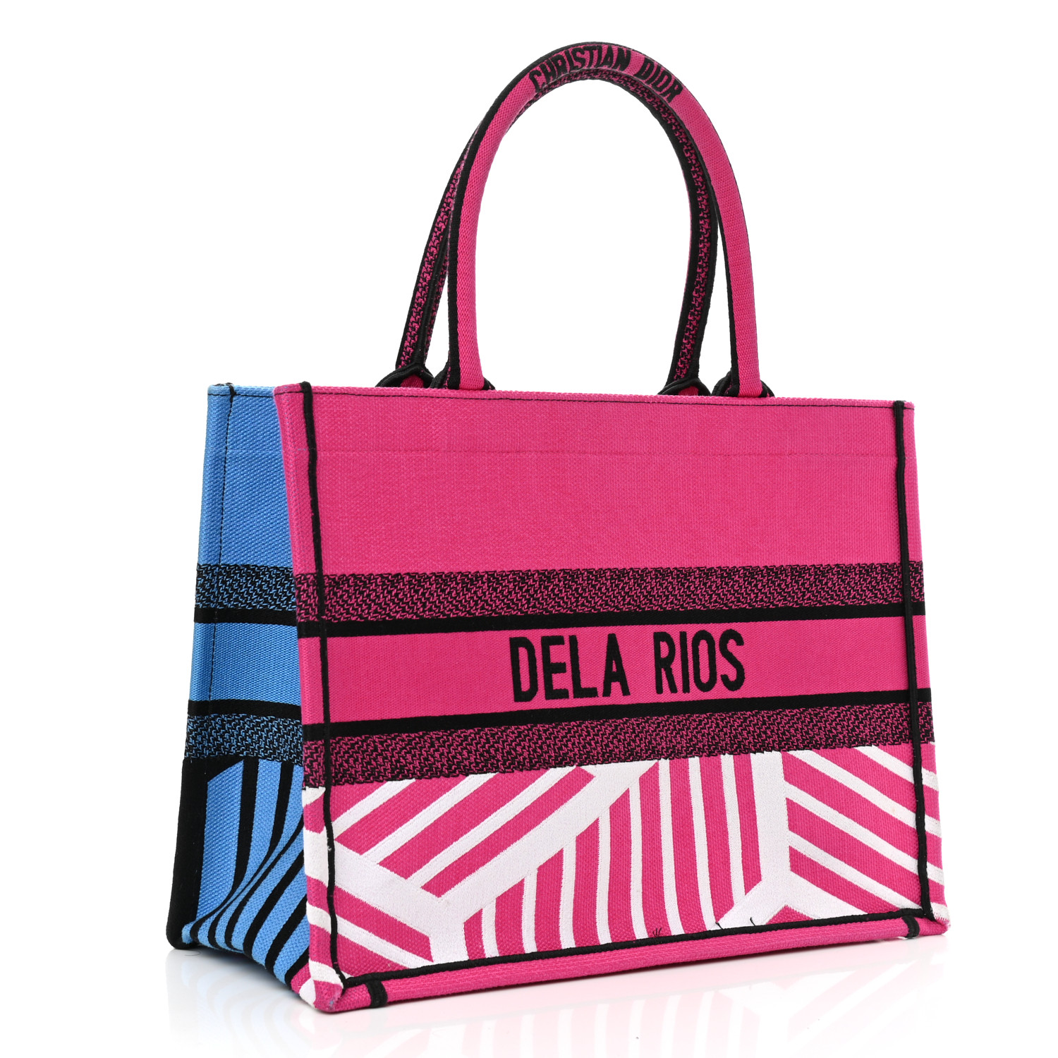CHRISTIAN DIOR Canvas Embroidered Medium Jungle Pop Book Tote Fuchsia Multicolor