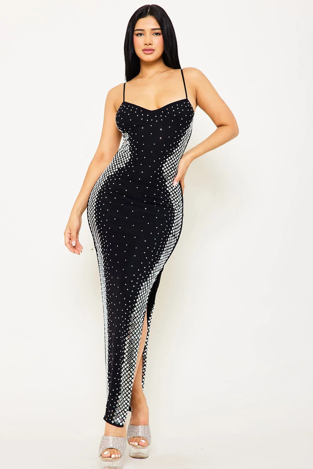 Symphony Dress - Square Rhinestone Body Maxi Dress
