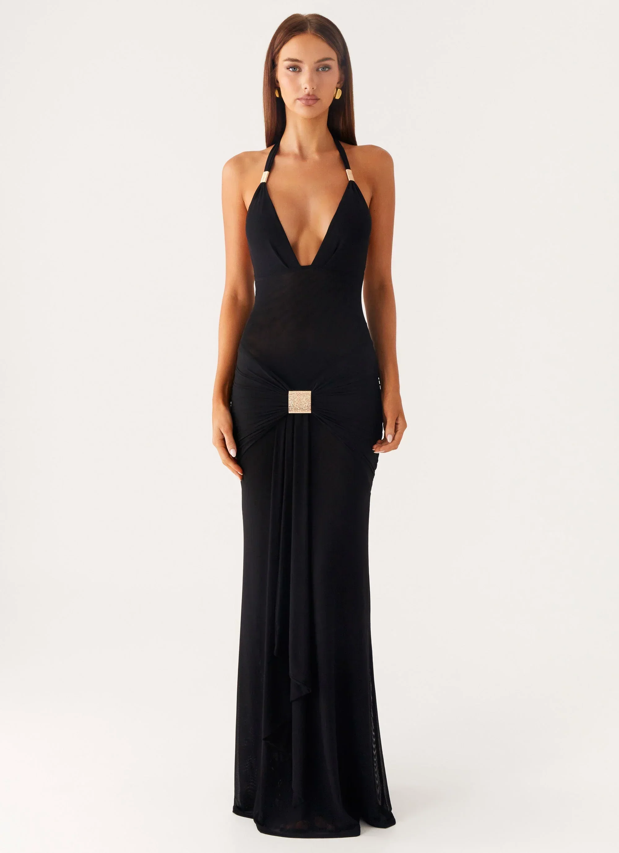 Miyah Halter Hardware Maxi Dress - Black