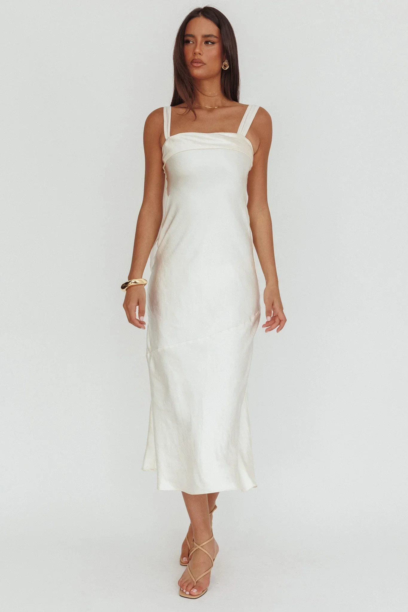 Carmel Shoulder Sash Midi Dress Oyster
