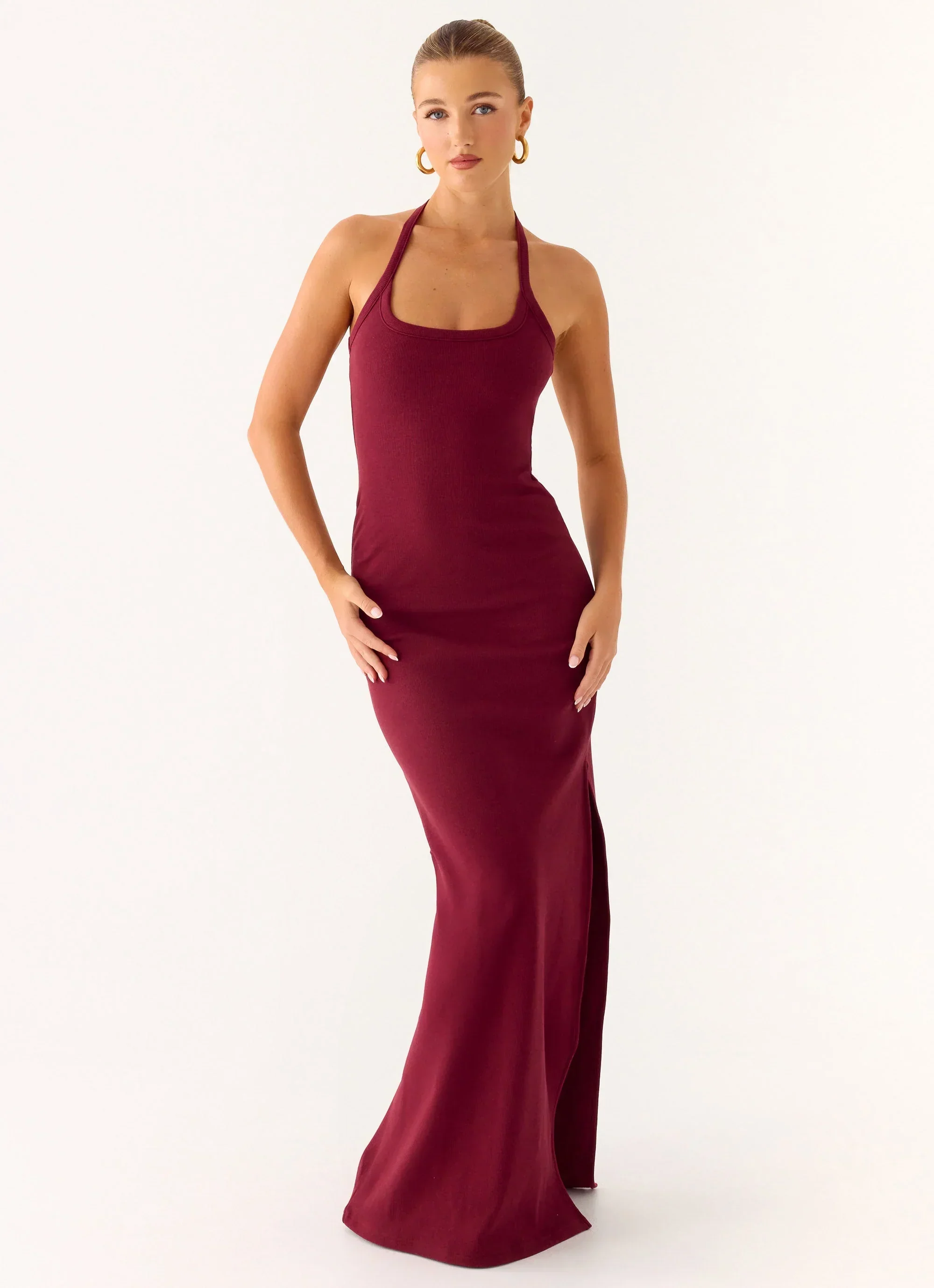 Kill This Love Ribbed Maxi Dress - Dark Cherry