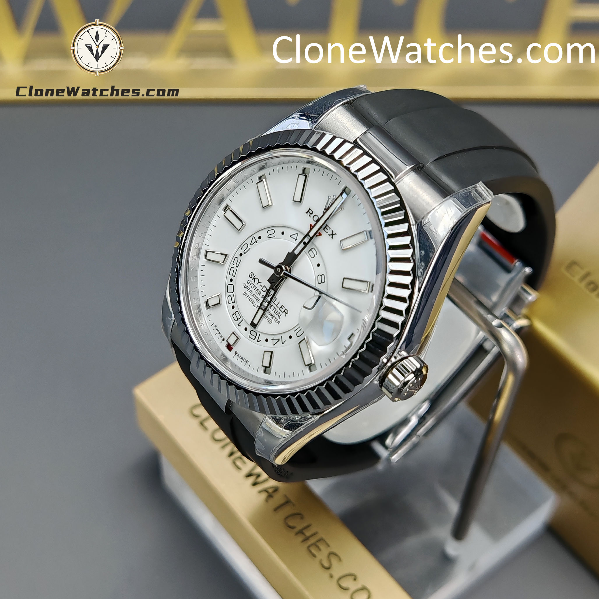 Rolex Super Clone Watch 1:1 Sky Dweller White Dial m336239-0003 42MM Rubber Strap