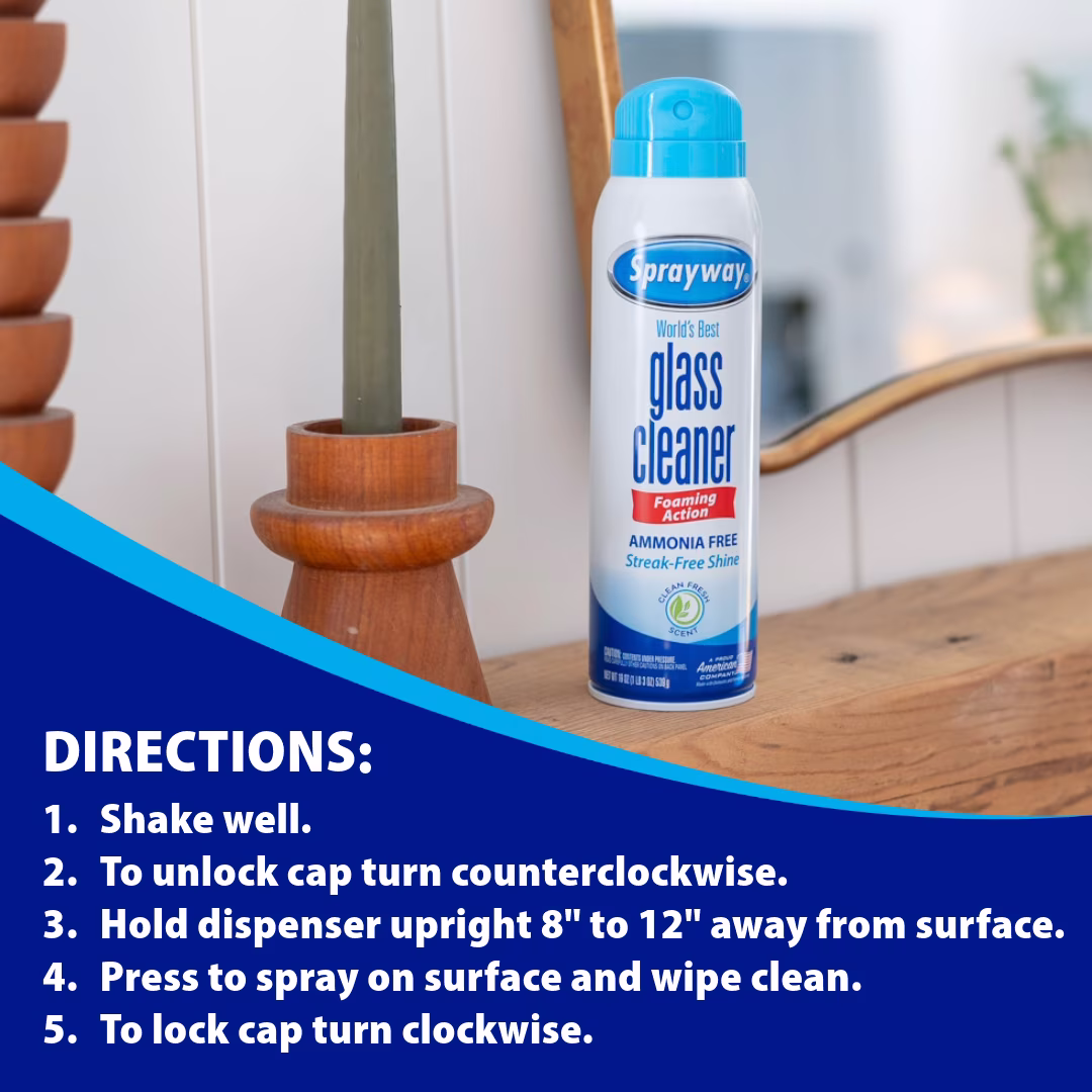 Sprayway Glass Cleaner, 19 fl oz, Ammonia-Free, Streak-Free Foaming Action, Twist & Lock Cap