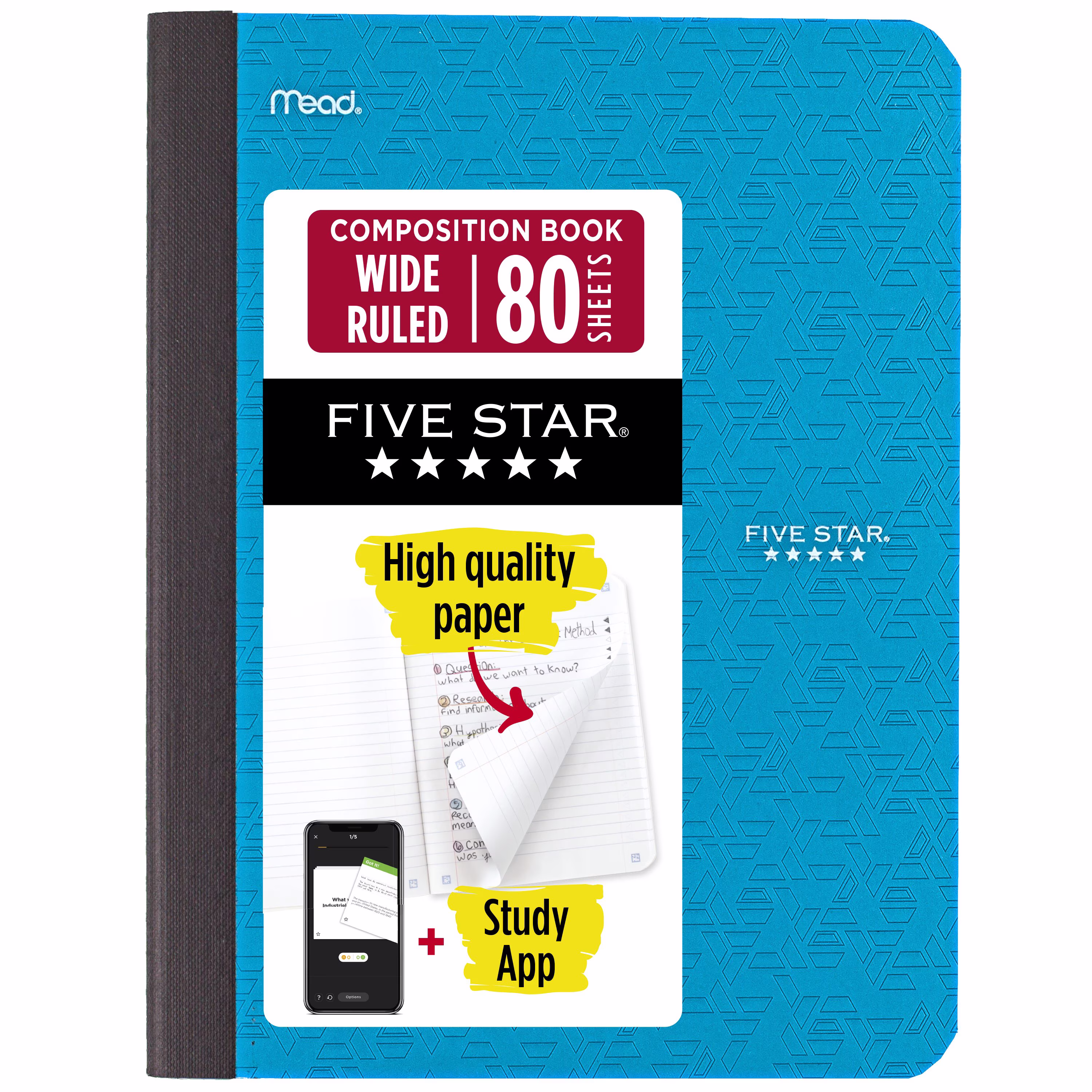 Five Star Composition Book Plus Study App, Wide Ruled, 80 Sheets, 7.5