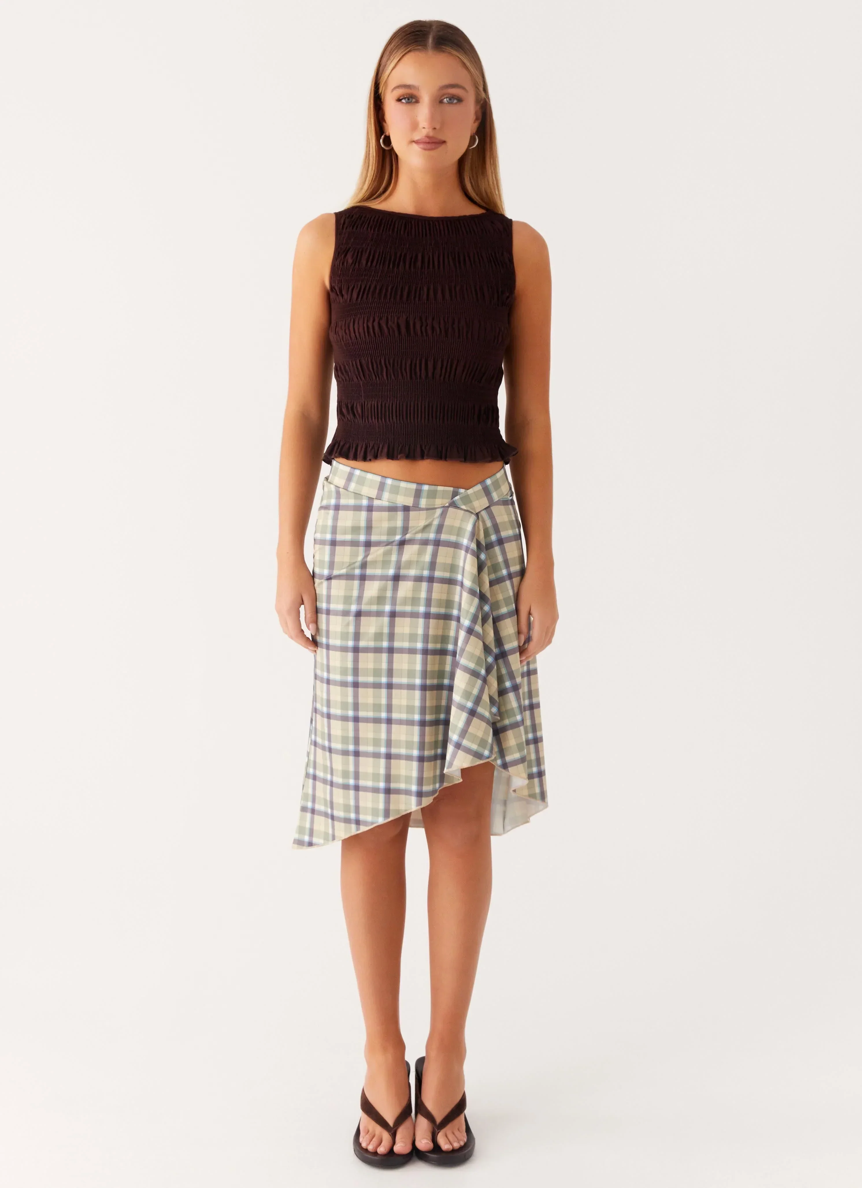Shes A Lady Midi Skirt - Cedar Check