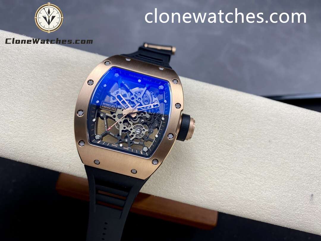 Richard Mille Super Clone Watches 1:1 RM 035 Americas Rose Gold Black Strap