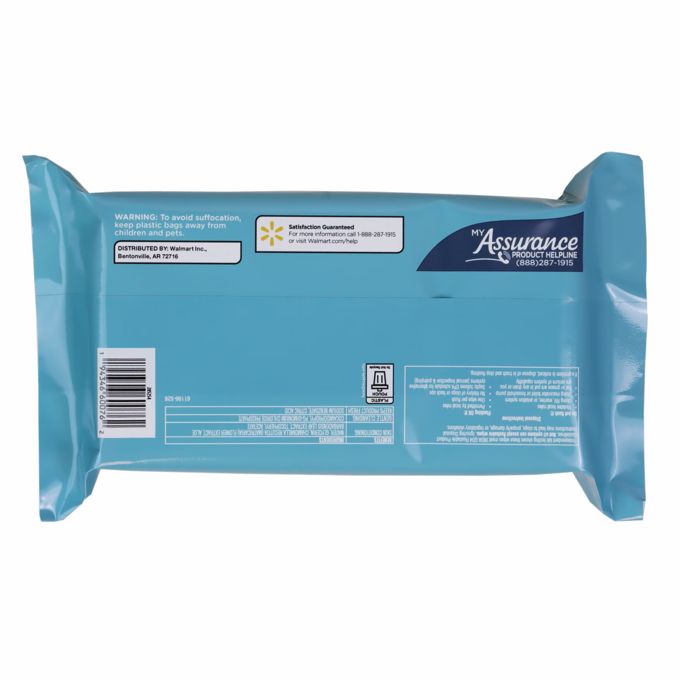Assurance Large Flushable Wet Wipes, Fragrance Free, 48 Count