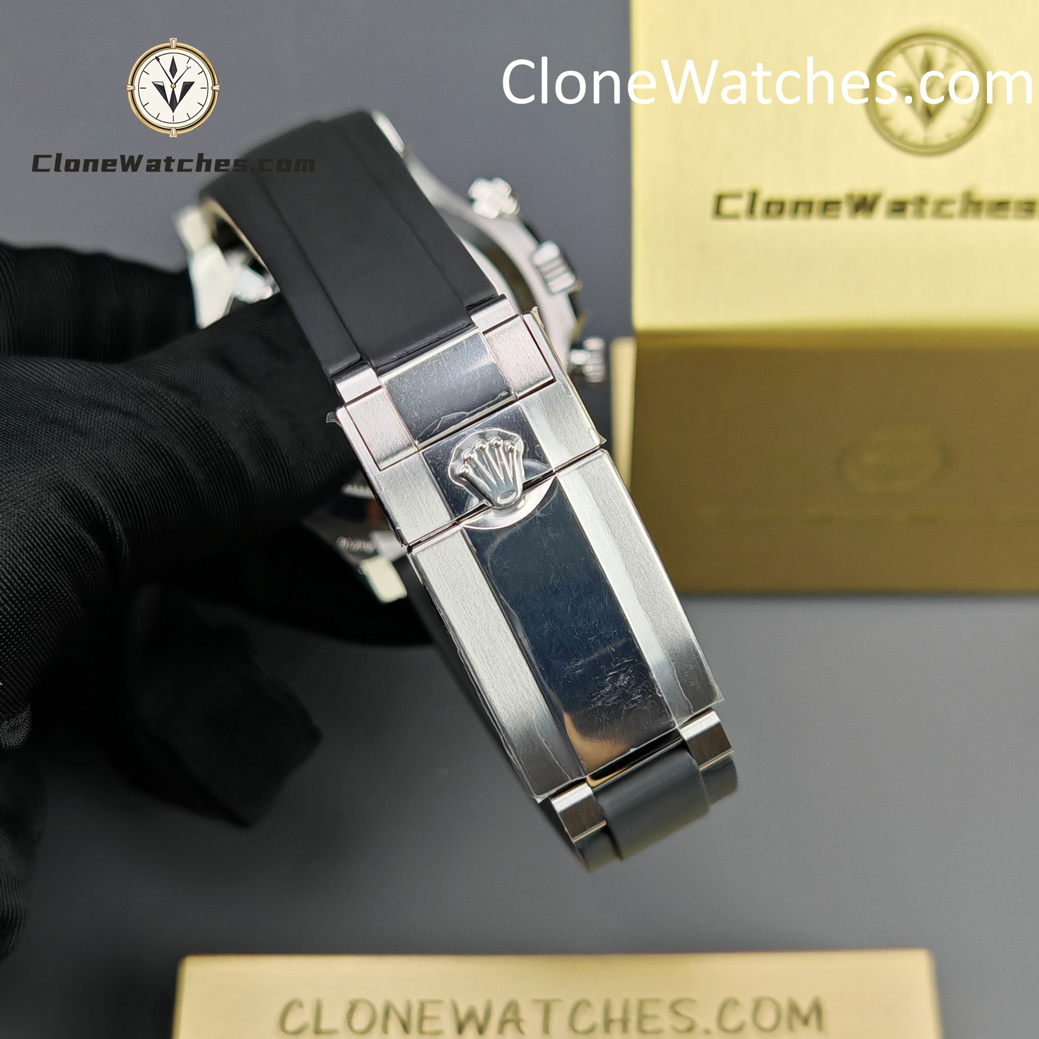Rolex Super Clone Watches 1:1 Daytona Silver/Black Dial Rubber Strap M116519 4130 Movement