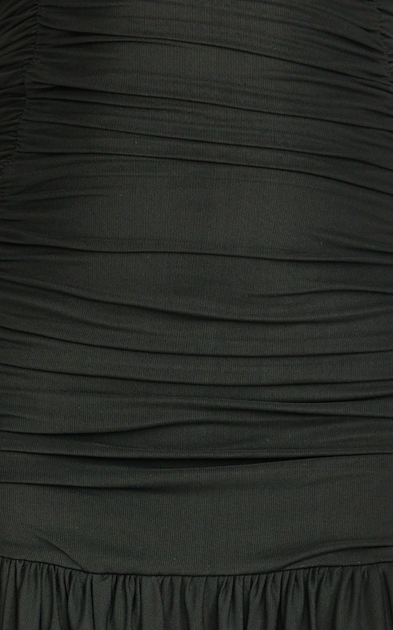 Marguerite Maxi Dress - Strapless Ruched Mesh High Leg Split Dress in Black