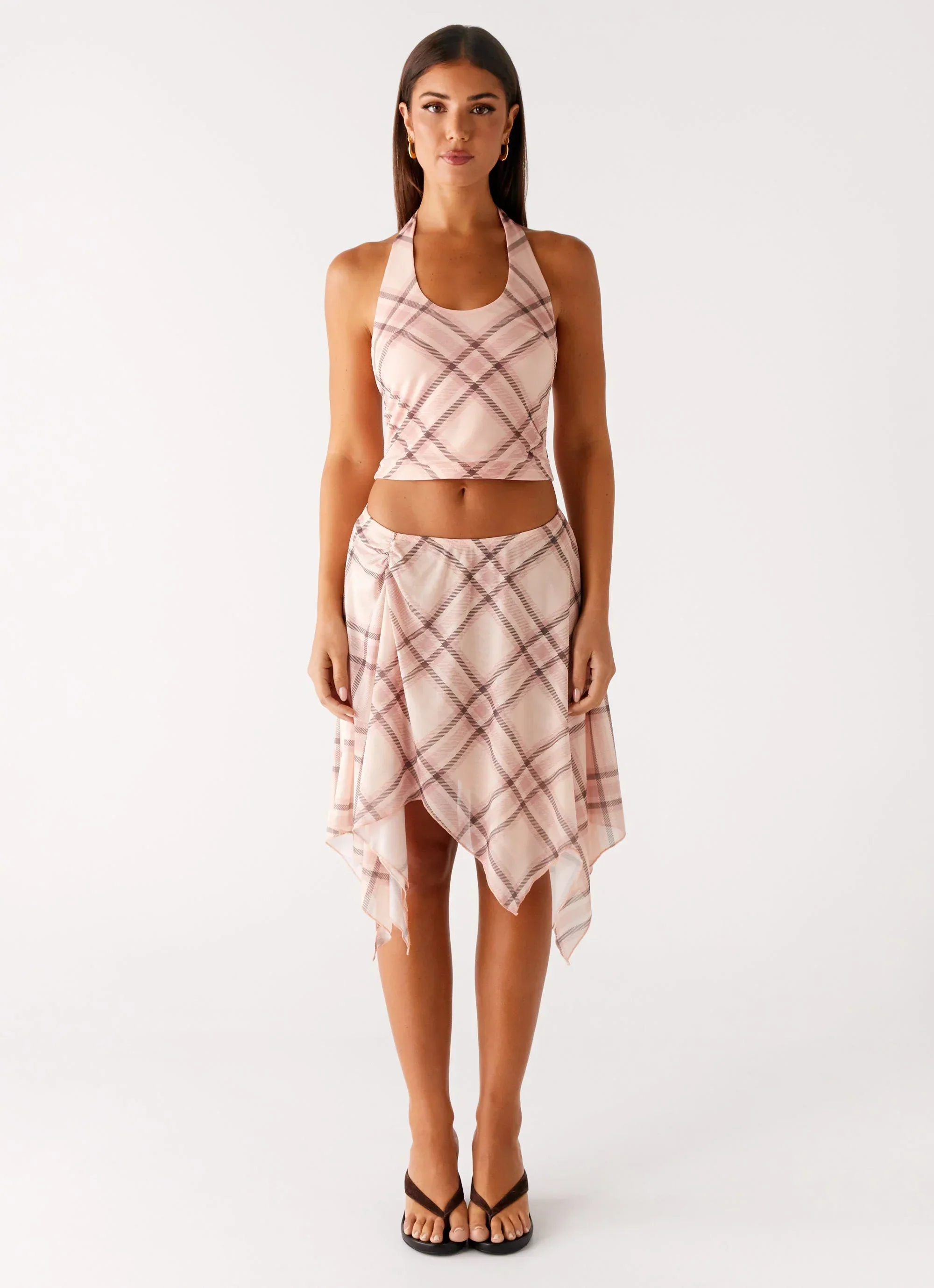 Fit Check Halter Top - Pink Check