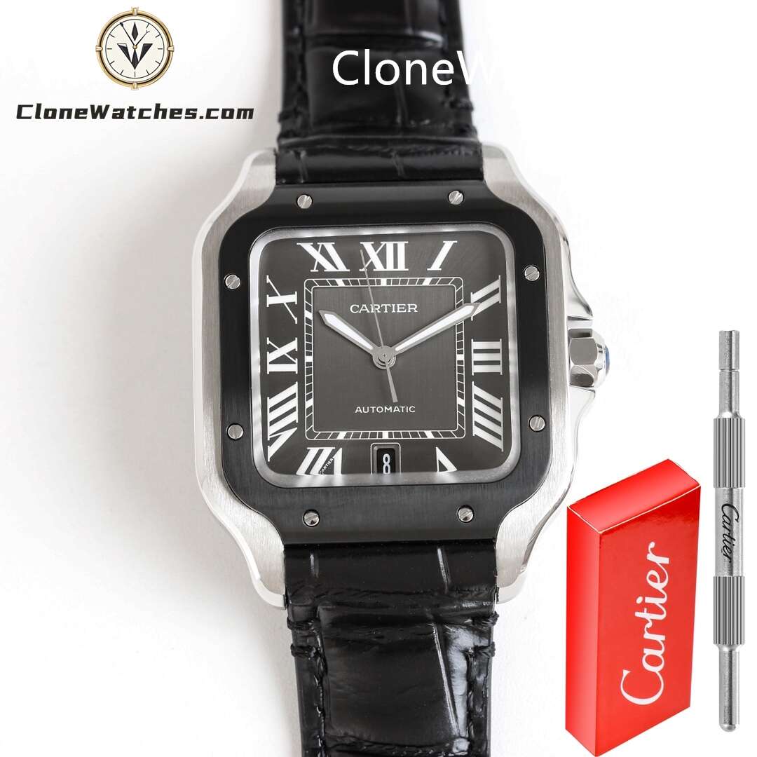 Cartier Super Clone Watches 1:1 Santos Series Grey Dial 39.8MM WSSA0037 Leather Strap