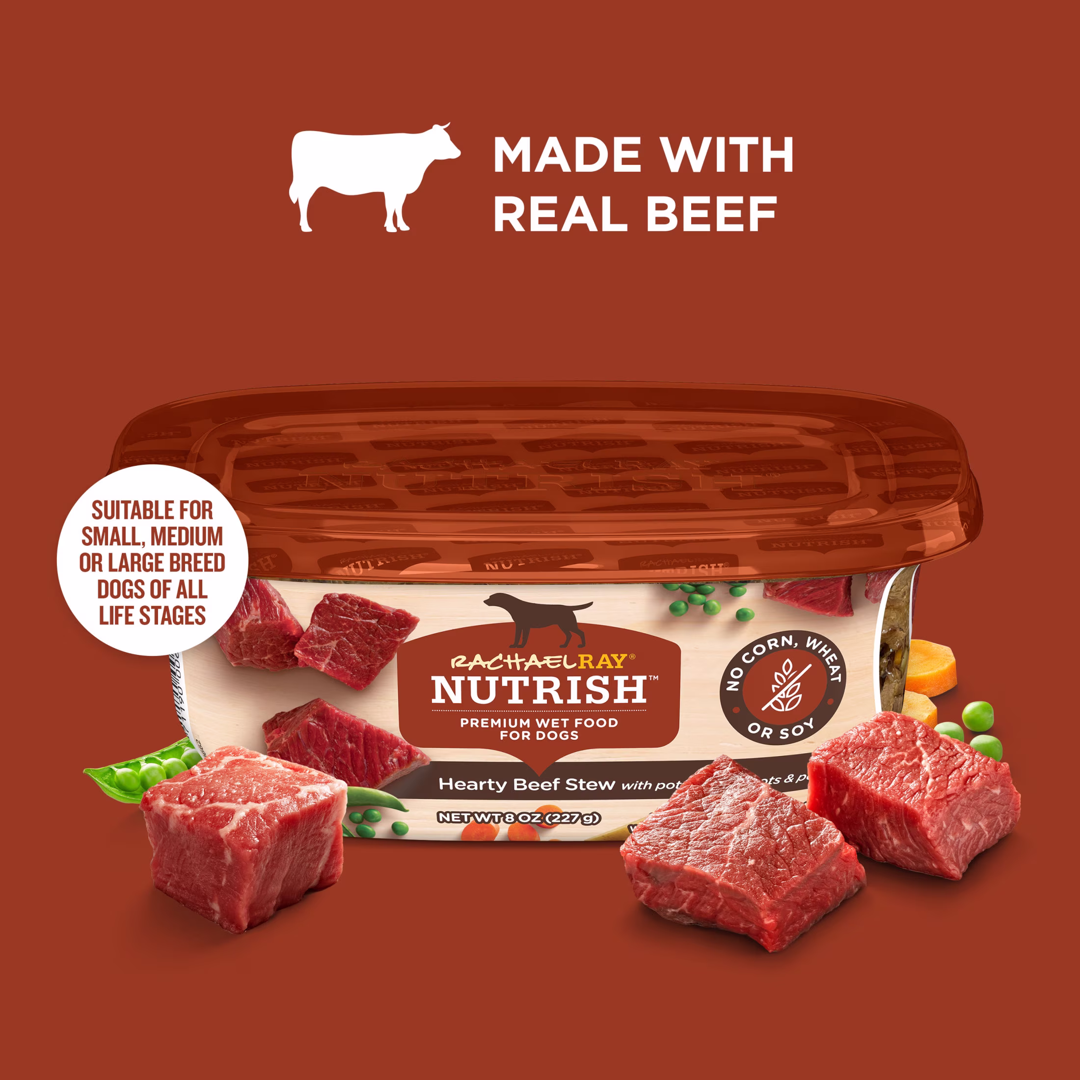 Rachael Ray Nutrish Wet Dog Food, Hearty Beef Stew Recipe, 8 oz. Tub