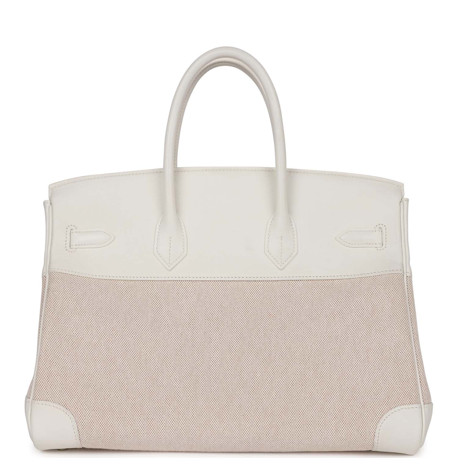 Pre-owned Hermes Birkin 35 White Gulliver and Toile H Palladium Hardware