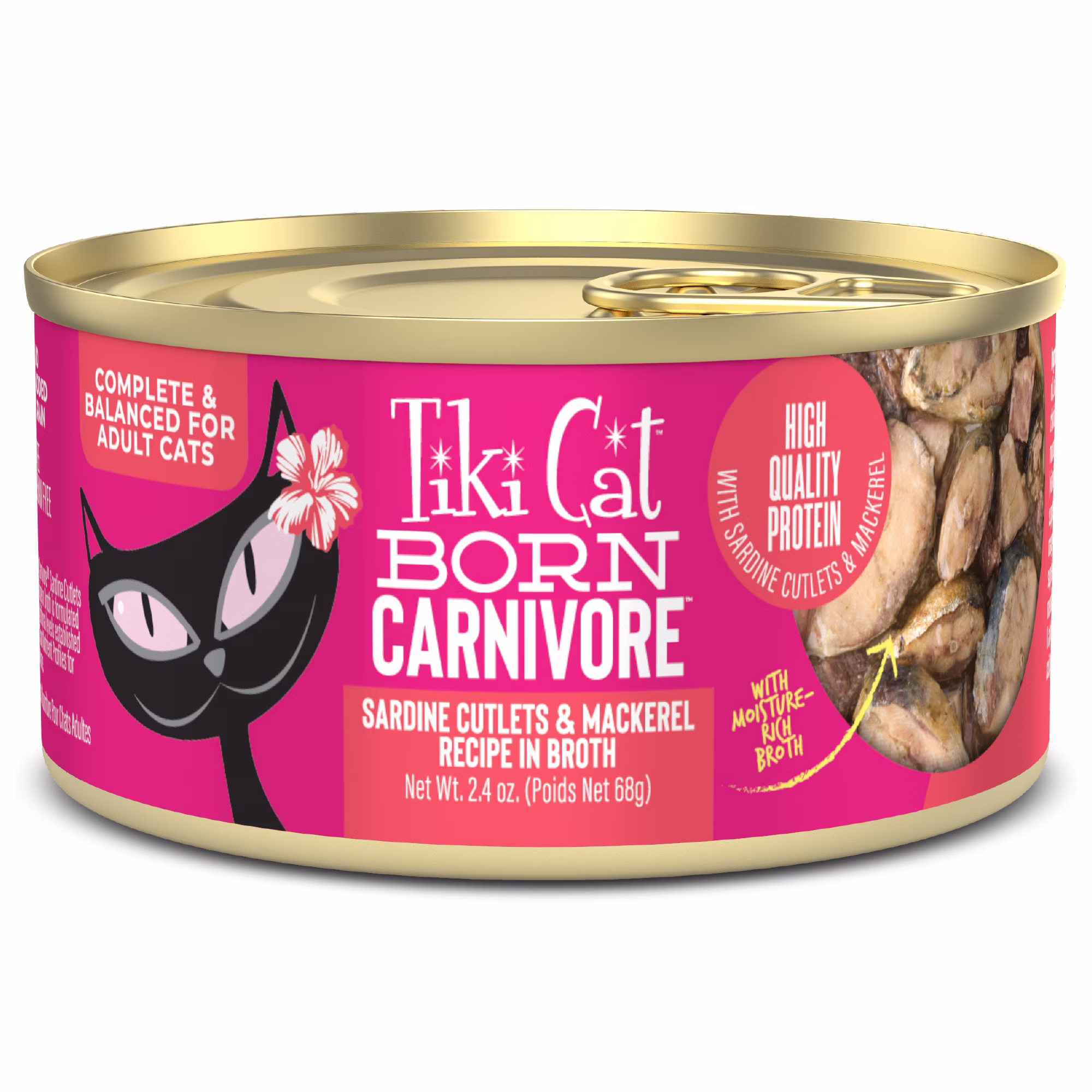 Tiki Cat Born Carnivore Wet Cat Food, Sardine Cutlets & Mackerel Recipe in Broth, 2.4 oz. Can