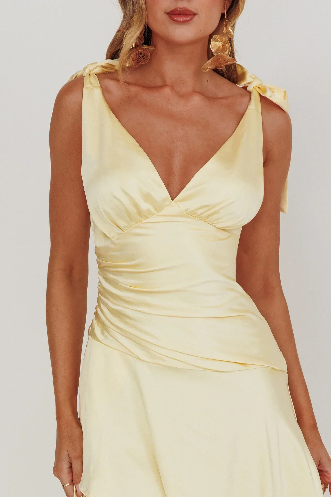Aquila Tied Shoulder High-Low Hem Dress Lemon
