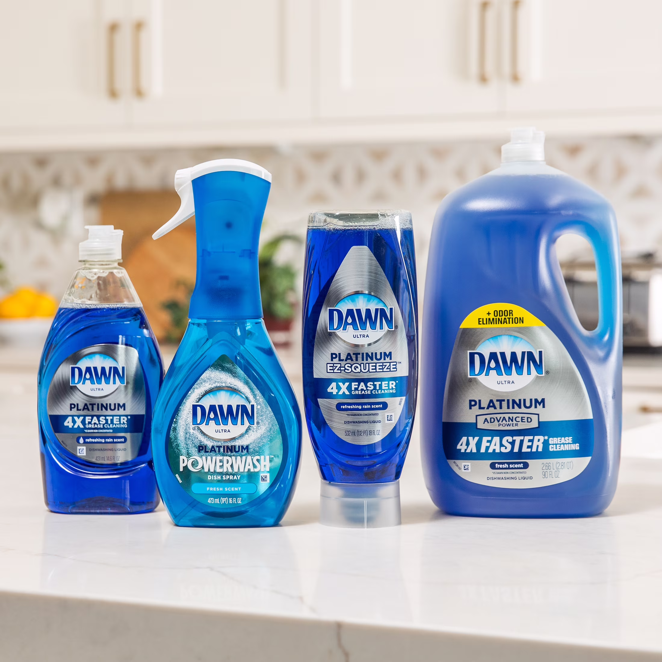 (4 pack) Dawn Platinum EZ-Squeeze Dish Soap Liquid, Dishwashing Liquid, Grease Removal, Fresh Rain, 12.2oz