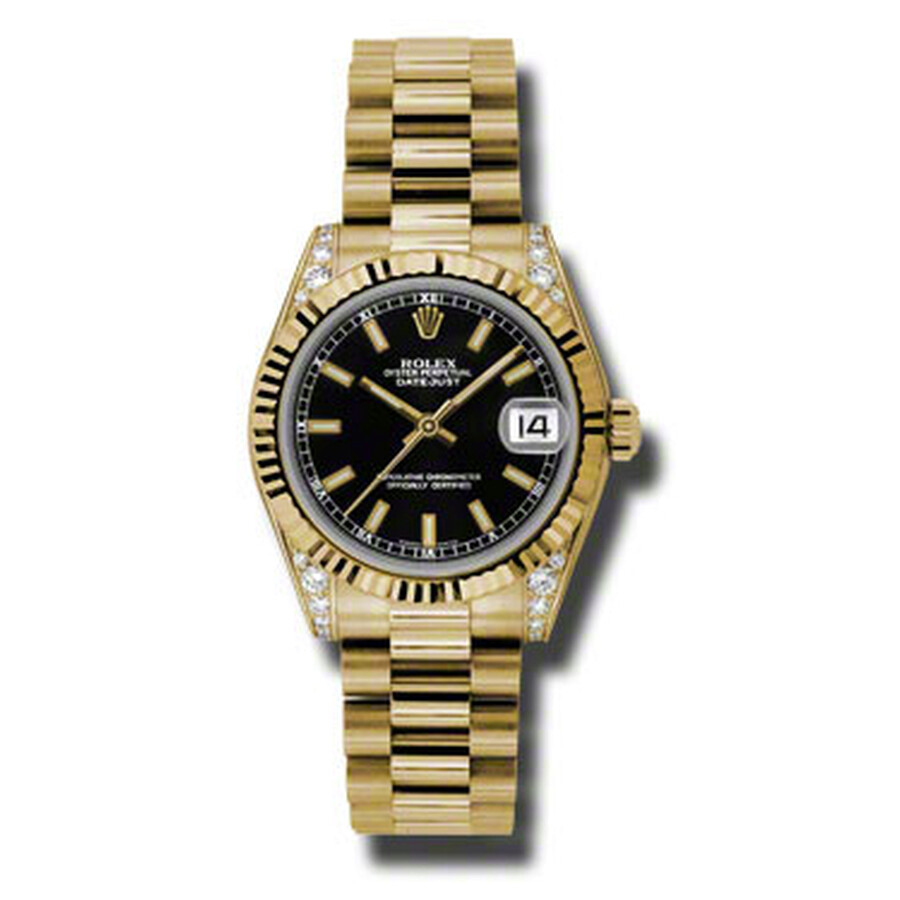 Rolex Datejust Lady 31 Black Dial 18K Yellow Gold President Automatic Ladies Watch 178238BKSP（Lifetime free warranty+90-days replacement service & Refund!.）