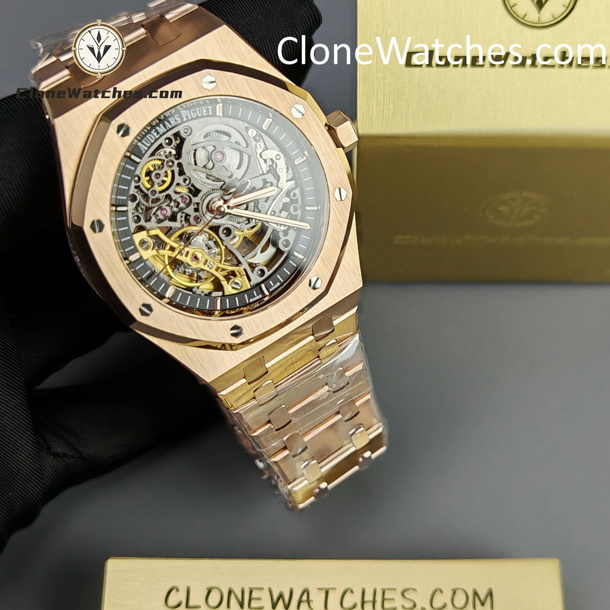 Audemars Piguet Super Clone Watches 1:1 Royal Oak Rose Gold 15407 Skeleton Dial