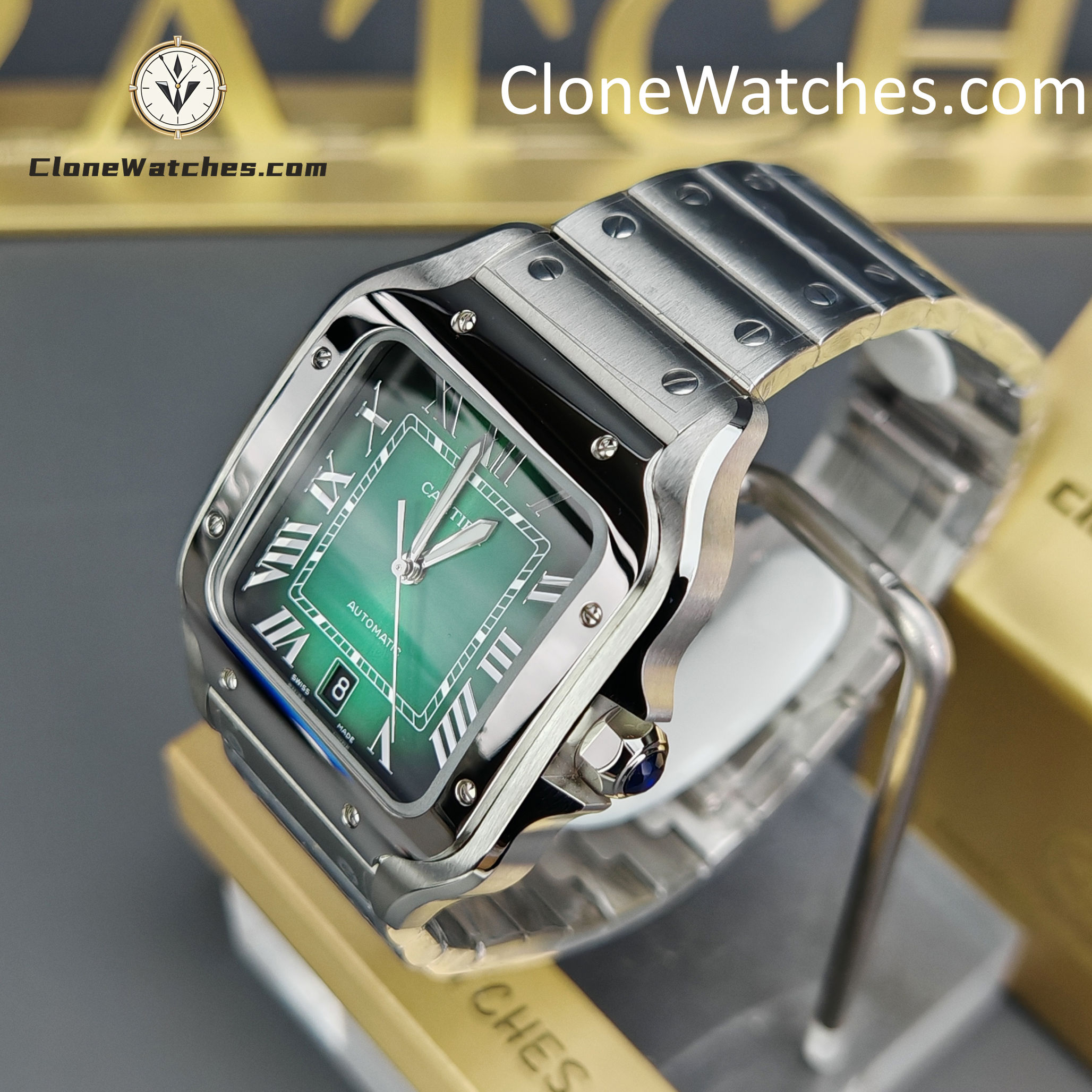 Cartier Super Clone Watches 1:1 Santos Series Gradient Green Dial 39.8MM WSSA0062
