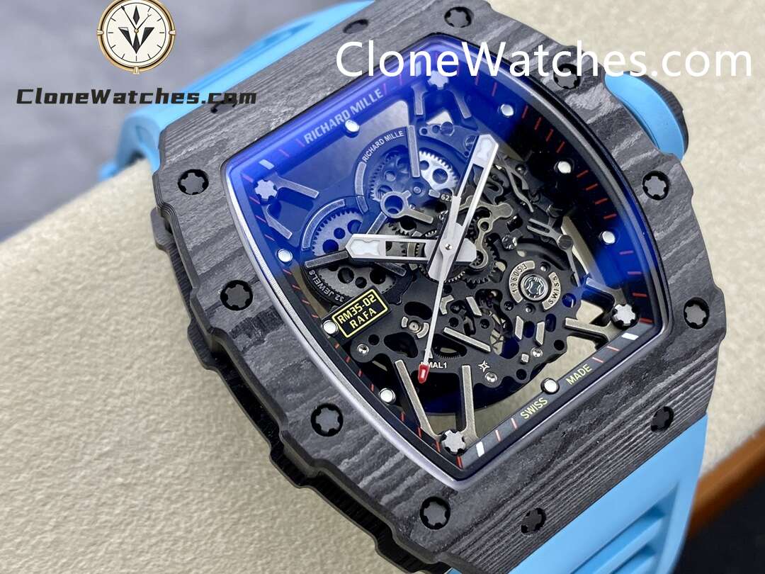 Richard Mille Super Clone Watches 1:1 RM 035 – 02 Carbon Tourbillon Blue Strap